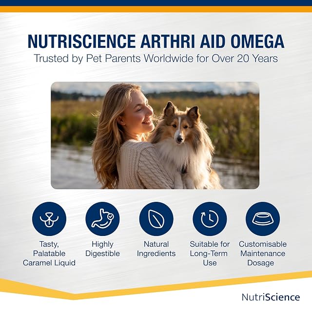 Foto 3 de 8 de NutriScience ArthriAid Omega - Complemento líquido, 500ml, para perros y gatos, para articulaciones…