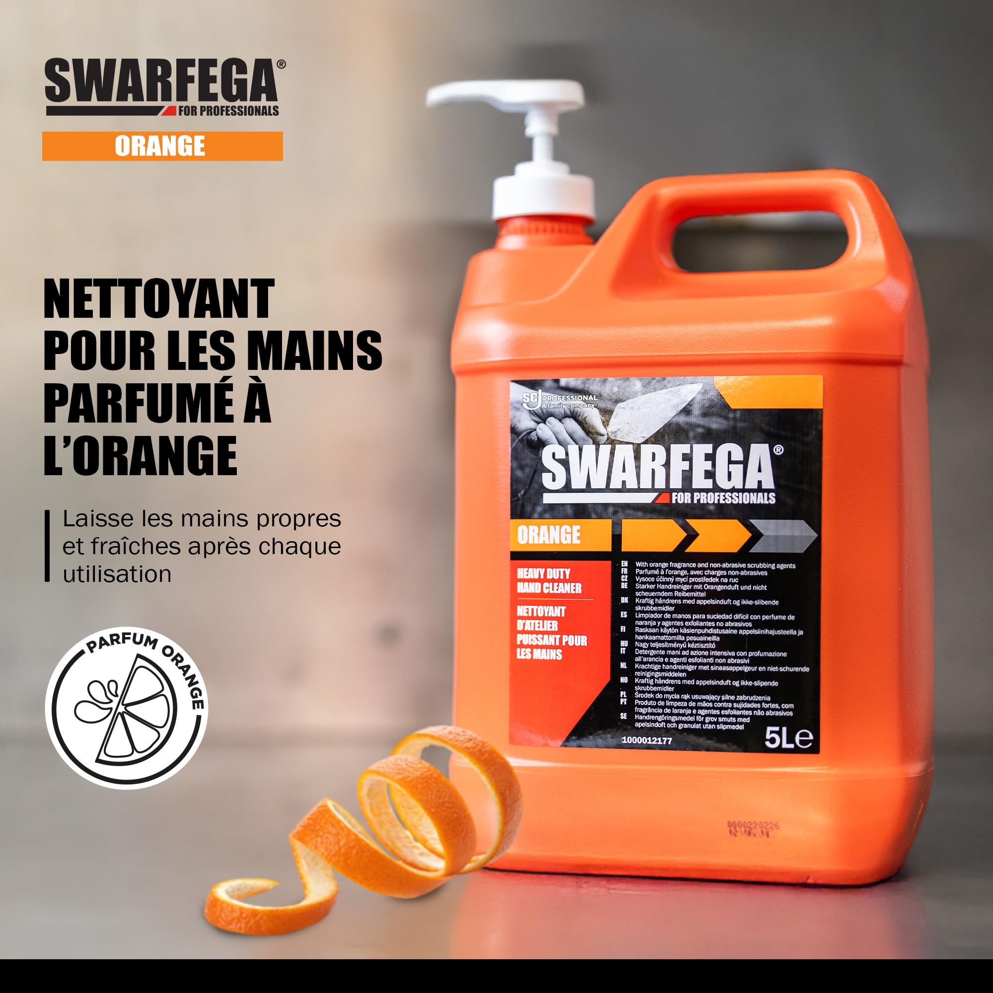 Swarfega Orange Pompe 5L – Nettoyant Mains Puissant, Sans Solvant, Particules Non Abrasives, Élimine Huile, Graisse et Saleté Industrielle, Système Pompe Hygiénique – Pour usage professionnel