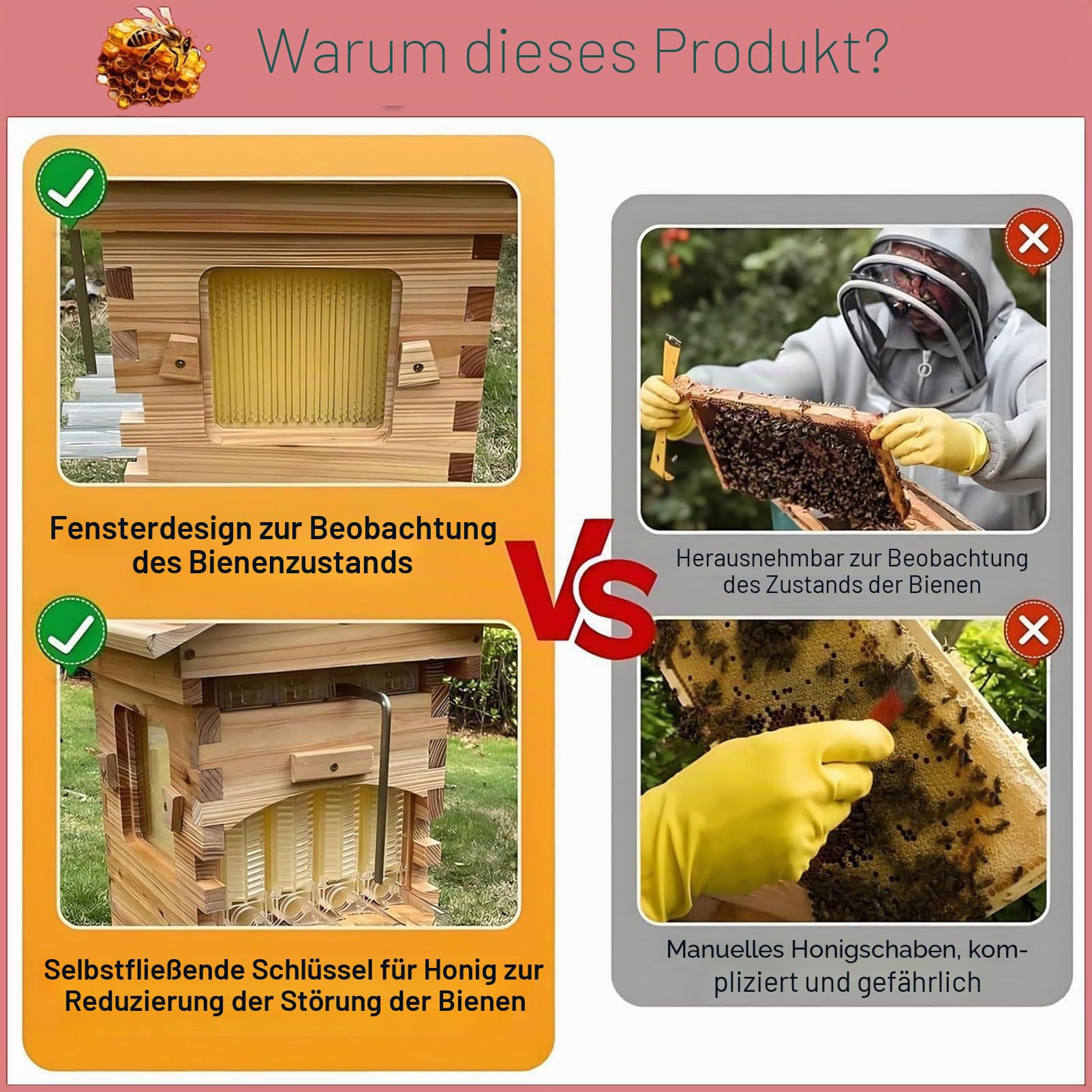 Imker-Starterset, Flow Hive Bienenstock, komplettes, wachsüberzogenes Bienenstock-Set mit Honigschleuder, Keine Störung der Bienen nötig, geeignet für Anfänger