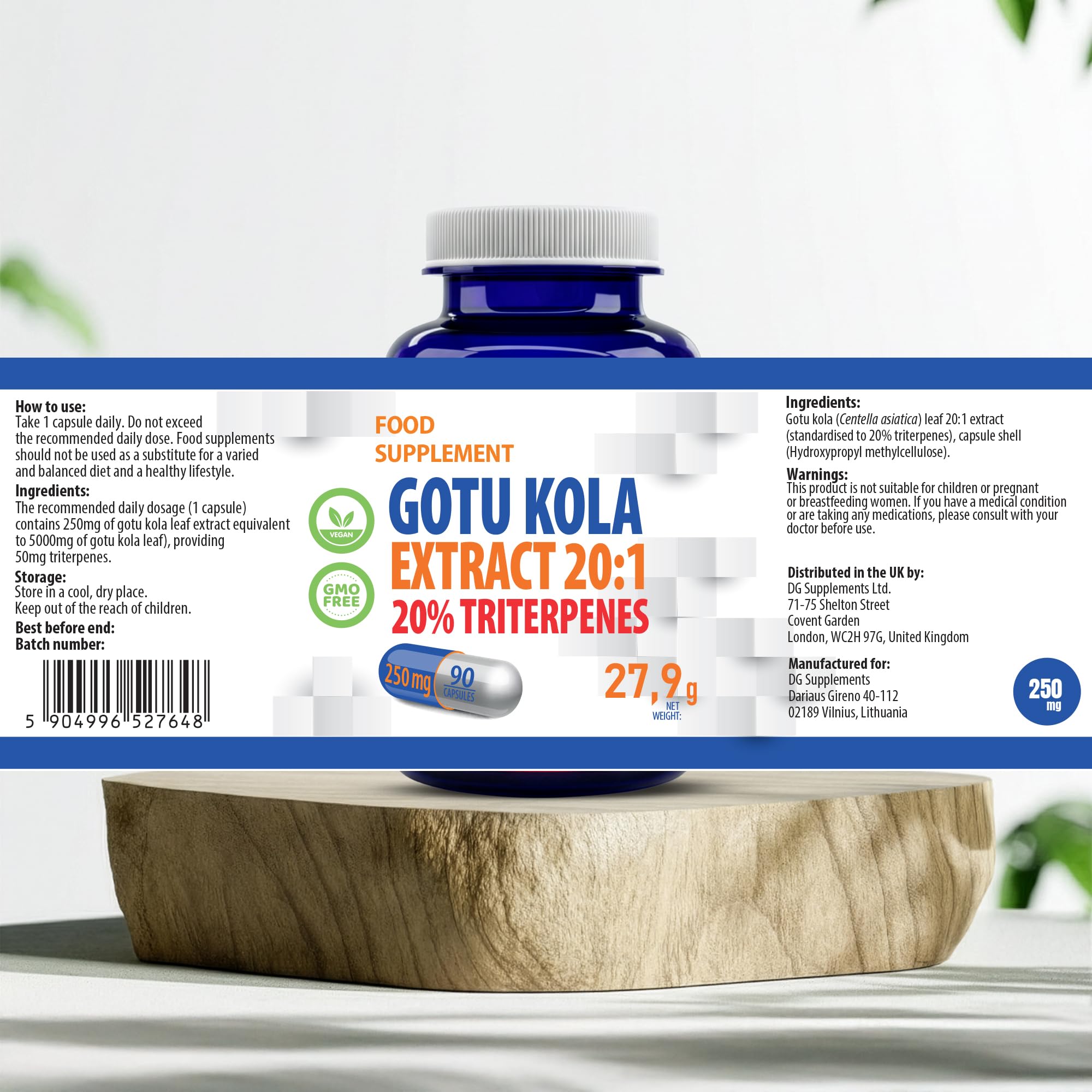 Hepatica Gotu Kola (Centella Asiatica) 5.000 mg Equivalente | Estratto 20:1 da 250 mg Standardizzato al 20% di Triterpeni | 90 Capsule Vegane | GMP & laboratorio indipendente