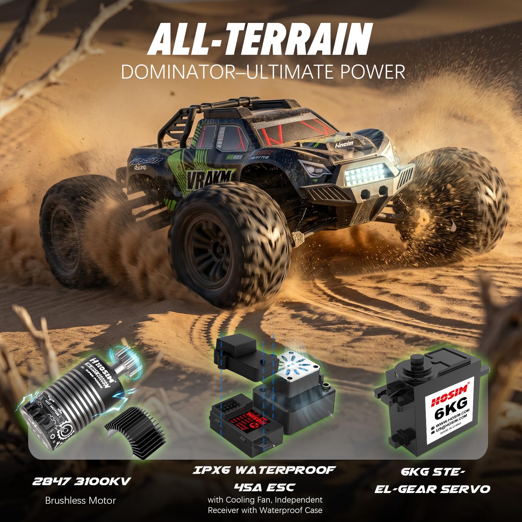 Hosim X09 Brushless RC Auto für Erwachsene, Mini 1:10 70 km/h High Speed 4x4 Offroad RC Truck, schnelles ferngesteuertes Auto 40+ Min Fahrzeit, All Terrain Hobby Monstertruck