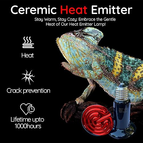 Miniatura 6 de AGRIGOOLTURE - Lámpara de calor para reptiles de 100 W, paquete de 2 emisores de calor de cerámica, sin bombillas emisoras de luz para anfibios,