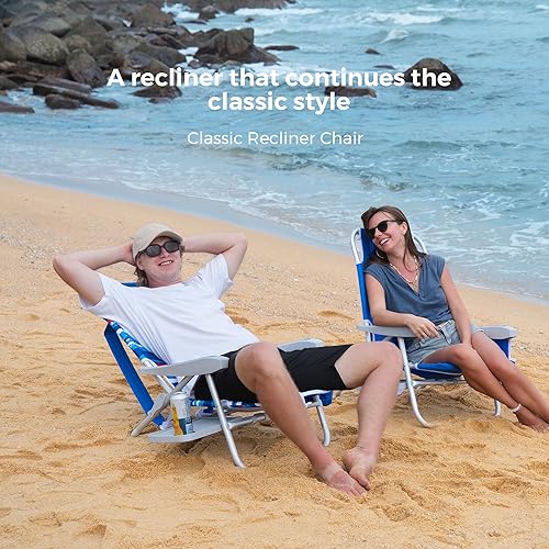 Miniatura 7 de SUNNYFEEL Silla de playa portátil, silla de playa ligera para adultos, silla de camping plegable con mesa auxiliar y bolsa organizadora, 3