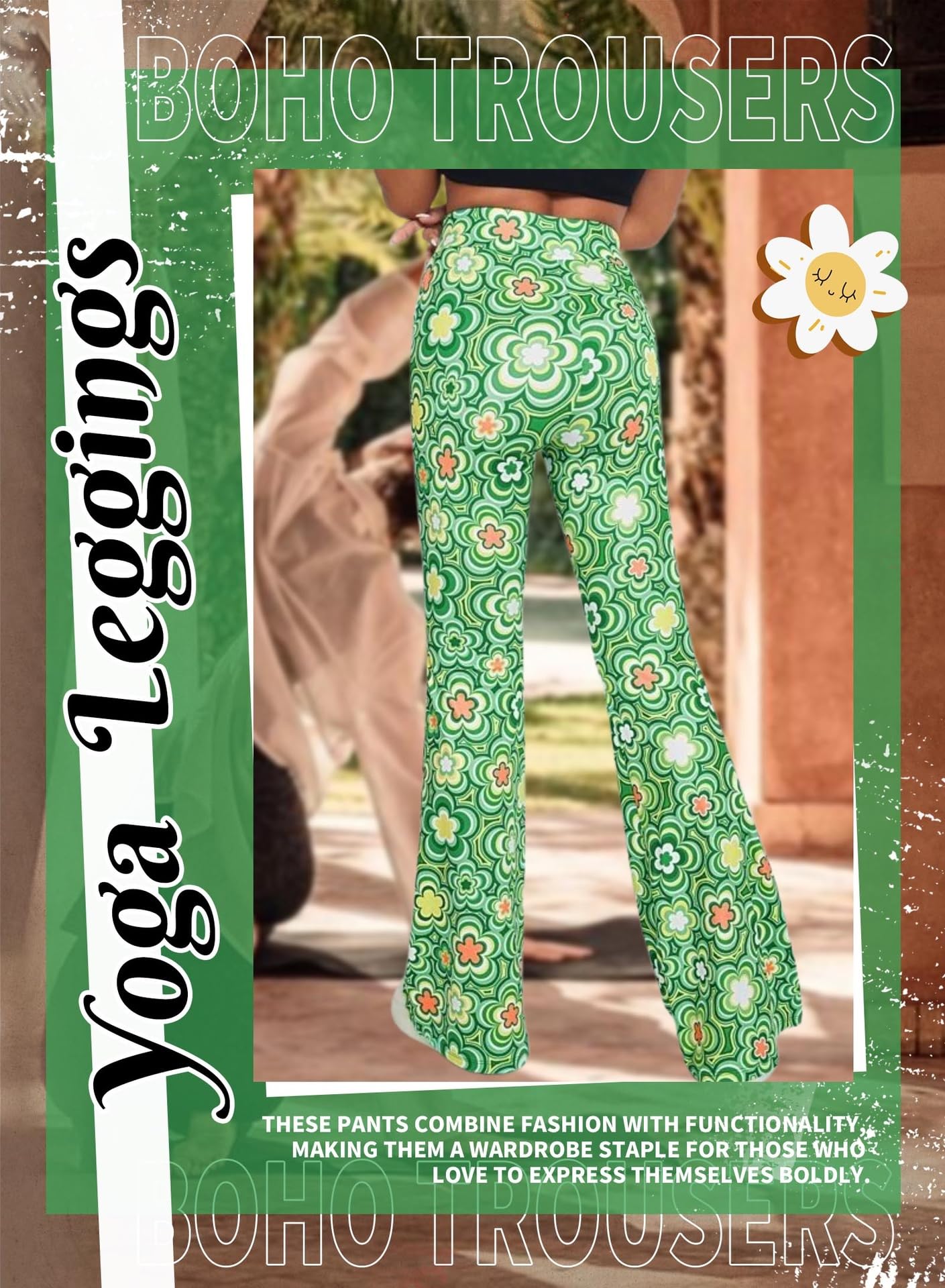 EVELUST Pantaloni Donna Estivi Zampa Anni '70 - Pantalone Elasticizzati Vita Alta Discoteca Comodi Vita Alta con Fondo Elegante Campana Gamba Larga Stile Yoga Pants Rave Abbigliamento