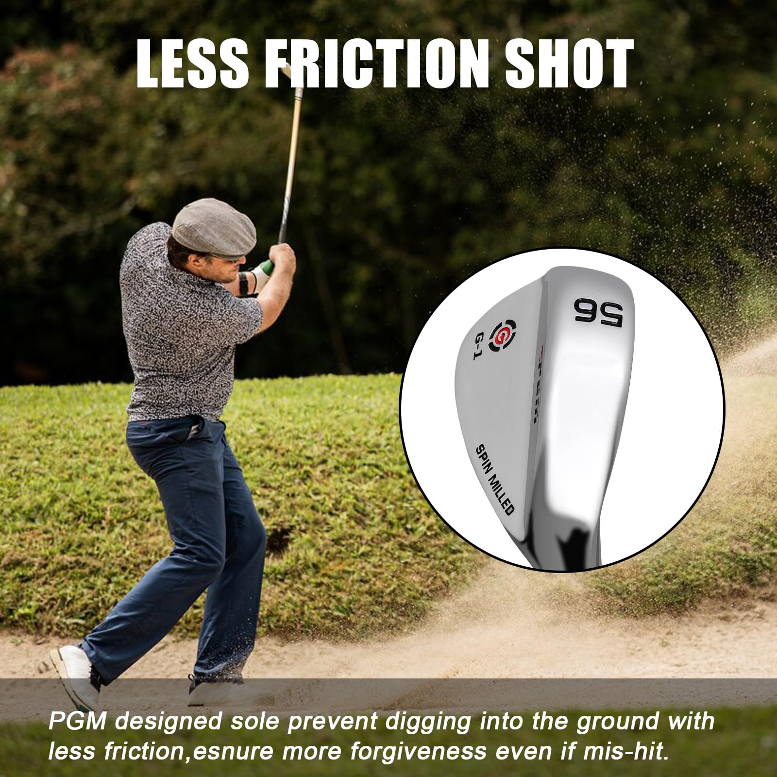PGM Juego de cuñas de Golf para Hombre y Mujer – 50/52/54/56/58/60/62/64 Grados cuña de Arena cuña de Arena Lob Cuña Mano Derecha – Superficie fresada para más giros – Fácil de Escapar del búnker