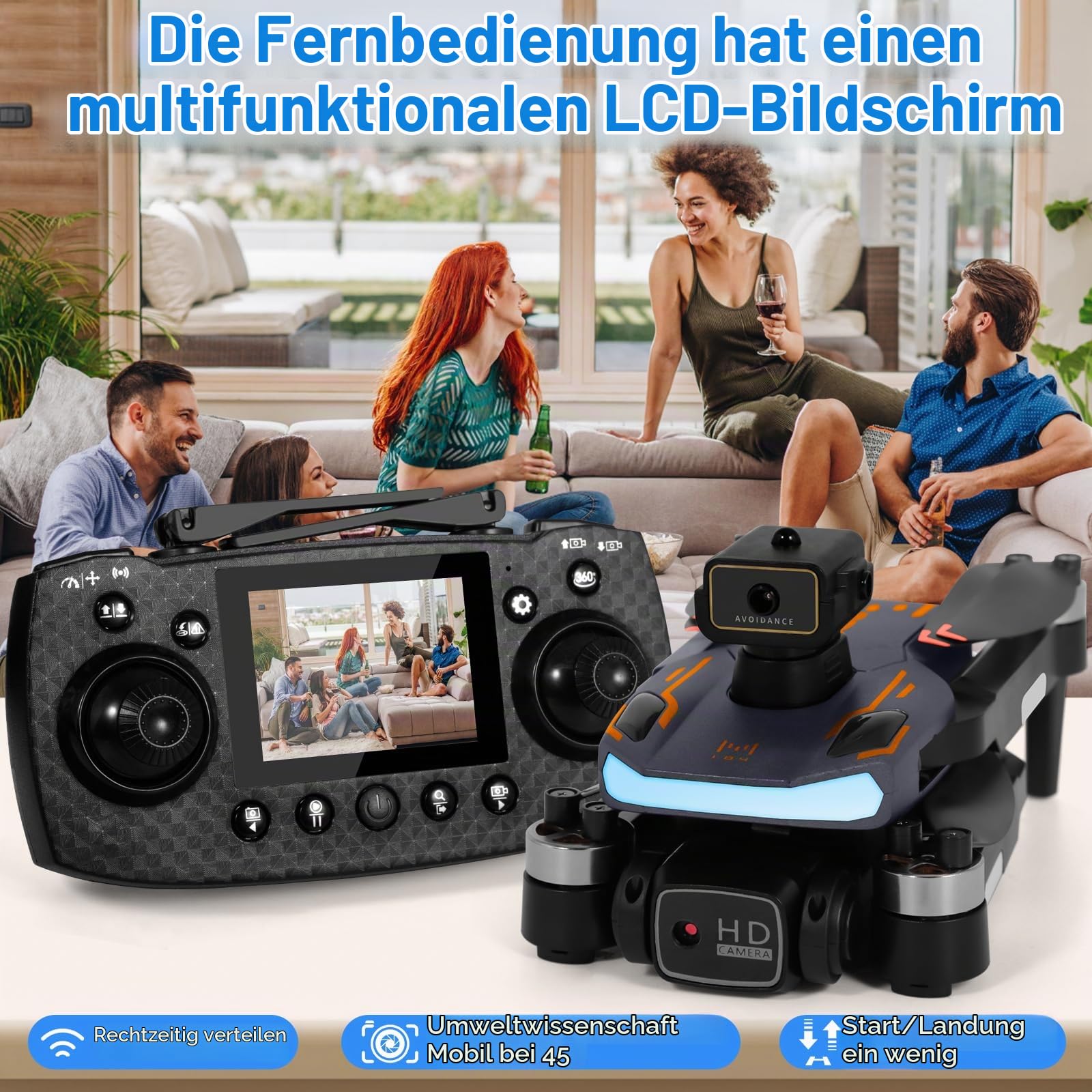 Drohne mit Kamara für 2.4 inch Screen, Drohne mit Kamera 1080P HD für Kinder, WiFi FPV Drone für Anfänger, RC Quadcopter mit 2 Akku, Schwerkraft Sensor, 3D Flip Mode, Ein-Tasten-Start/Landung