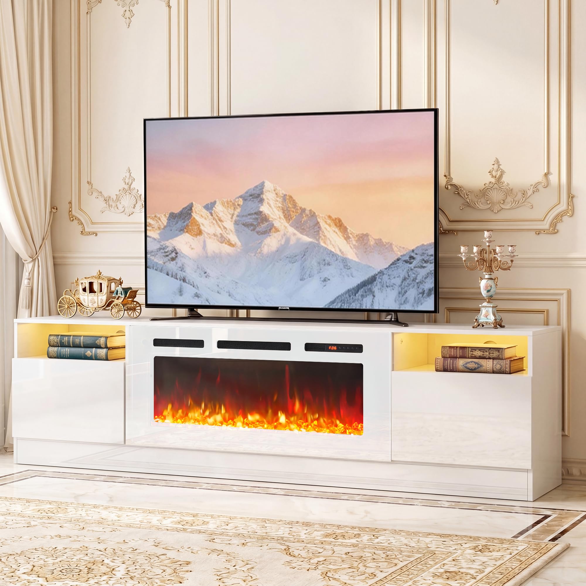 MXV 90 inch Fireplace TV Stand White