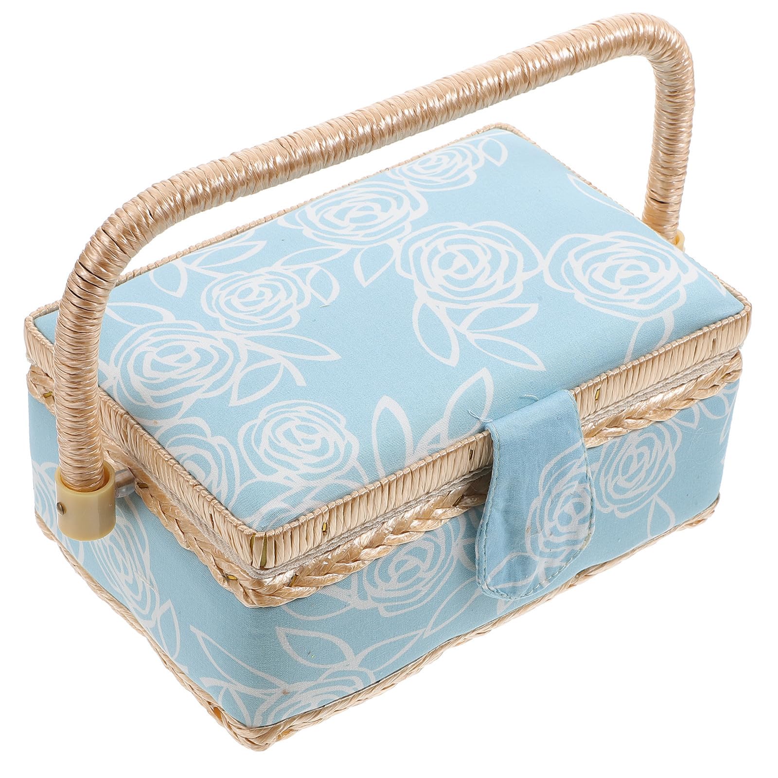 MAGICLULU Caja de Almacenamiento de Costura de Tela Diseño Europeo, Cesta Organizadora de Poliéster Azul Claro Capacidad Grande para Hogar y Oficina, Portaherramientas de Bordado Funcional