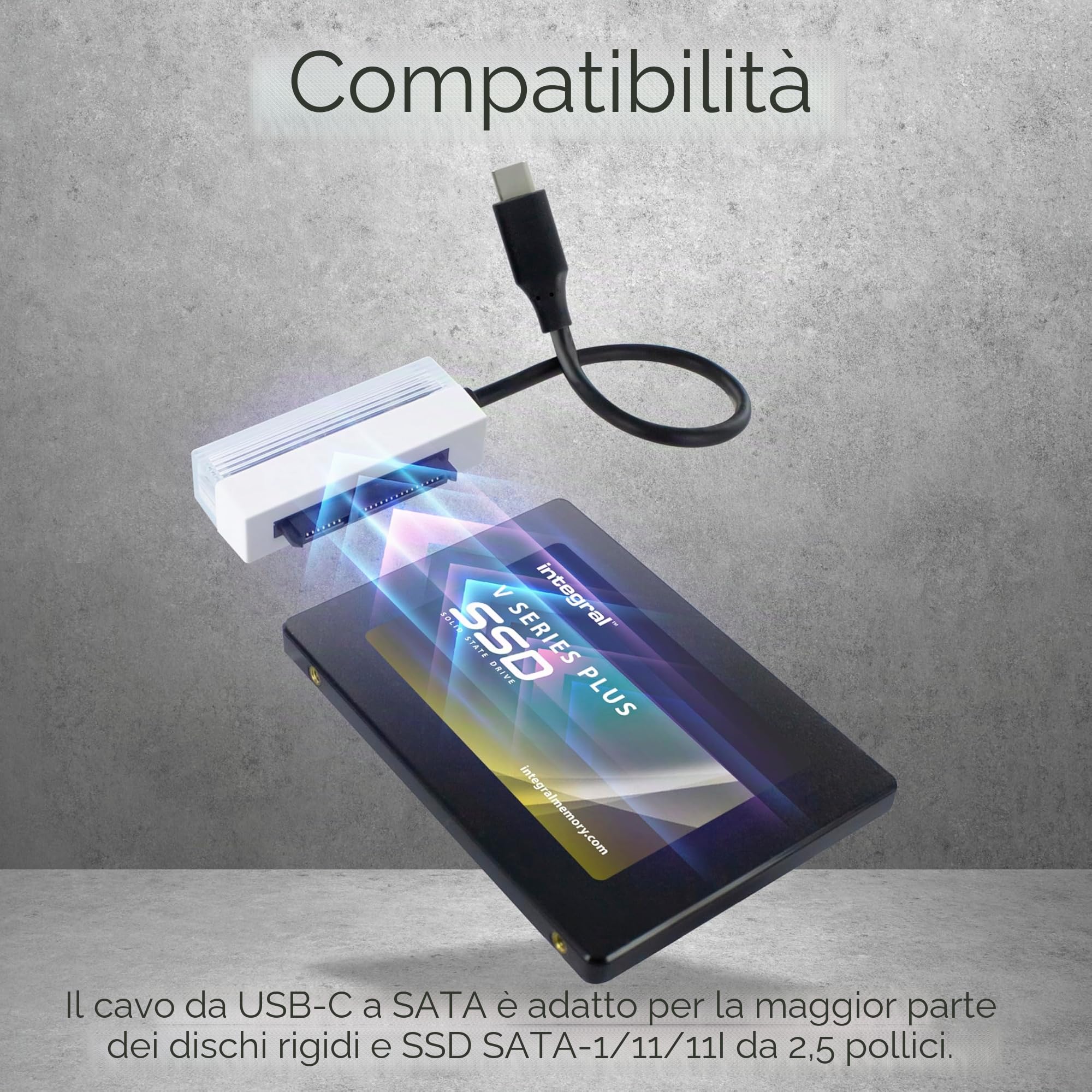 Adattatore USB-C a SATA III SSD, Convertitore HDD/SSD 2,5 pollici, Compatibile SATA I/II/III