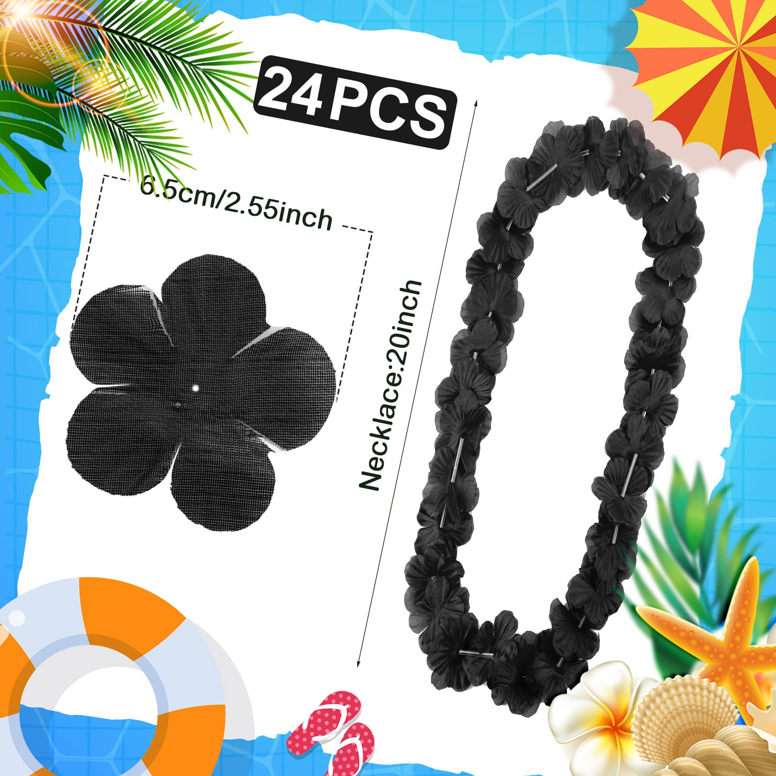 24 Counts Hawaiian Leis Necklace Tropical Flower Lei Floral Luau Party Decorations Hawaiian Flower Necklace Luau Necklaces Hula Dance Garland Headbands for Beach Birthday Wedding Party