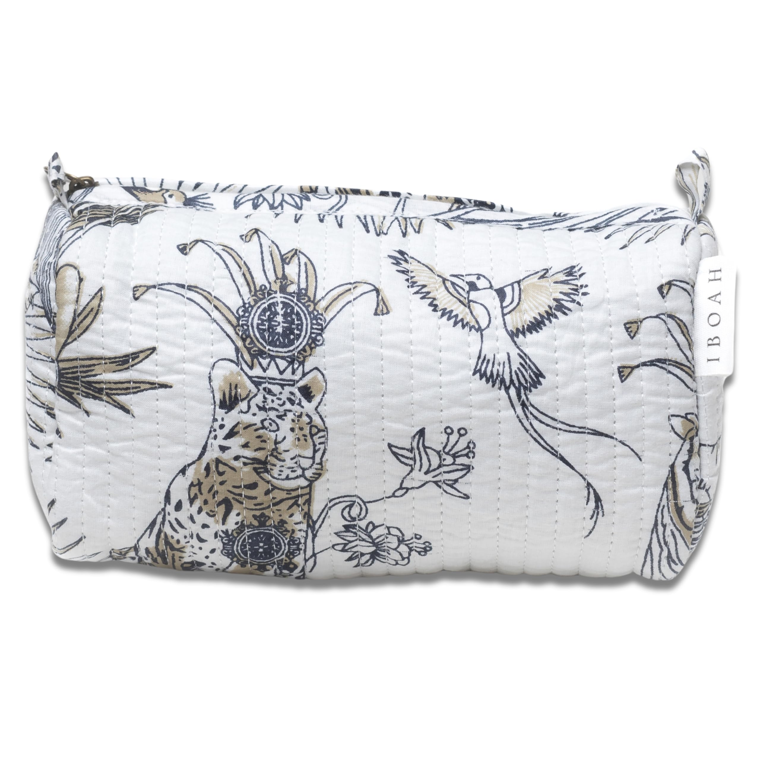 Neceser Print de Viaje Organizador, Bolsa de Aseo, Bolso Maquillaje de algodón Acolchado para Mujeres, Hombres y recién Nacidos con Forrado Impermeable Interior (Blanco Floral, Mediano) — view 18