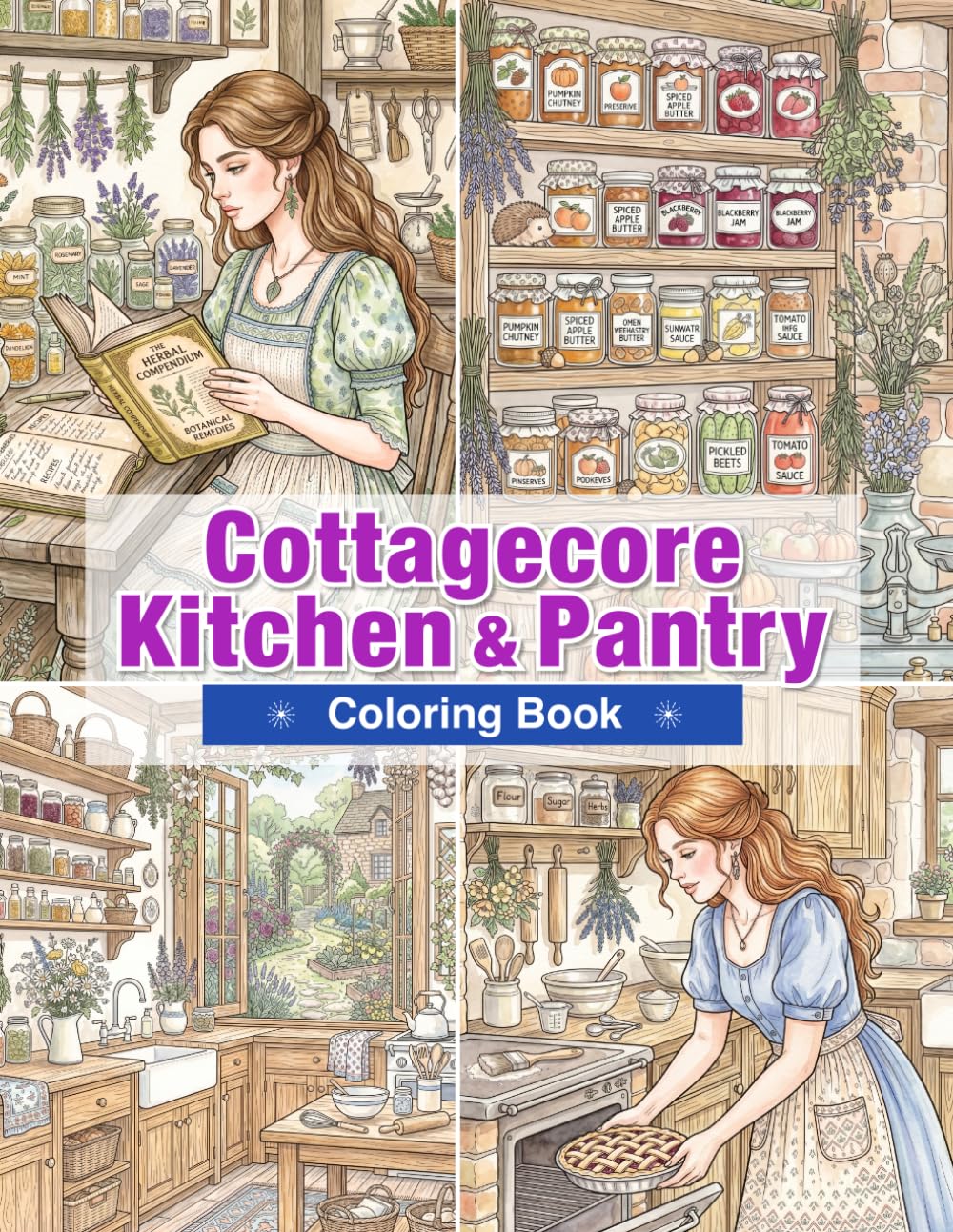 Cottagecore Kitchen & Pantry Coloring Book: Cozy Baking Spaces, Rustic Kitchens, and Country Pantry Designs to Relax, Unwind, and Enjoy Slow Living