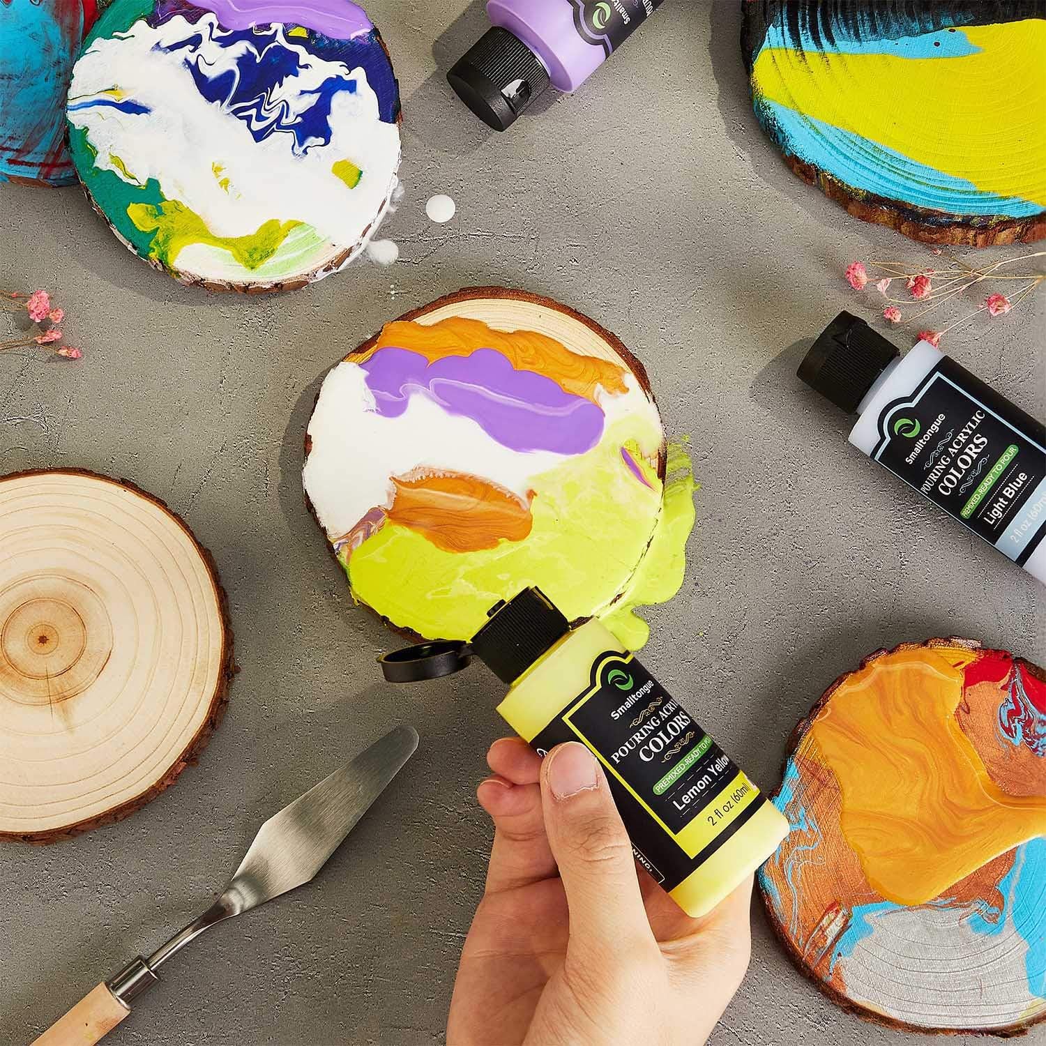 Pre-Mixed Acrylic Pouring Paint(60ml/2oz Bottles)，25 Colors Premium Pre-Mixed Ready to Pour High Flow Liquid Acrylic Pouring Paint Set for Canvas, Wood, Paper, Crafts, Tile, Rocks, Glass and stones