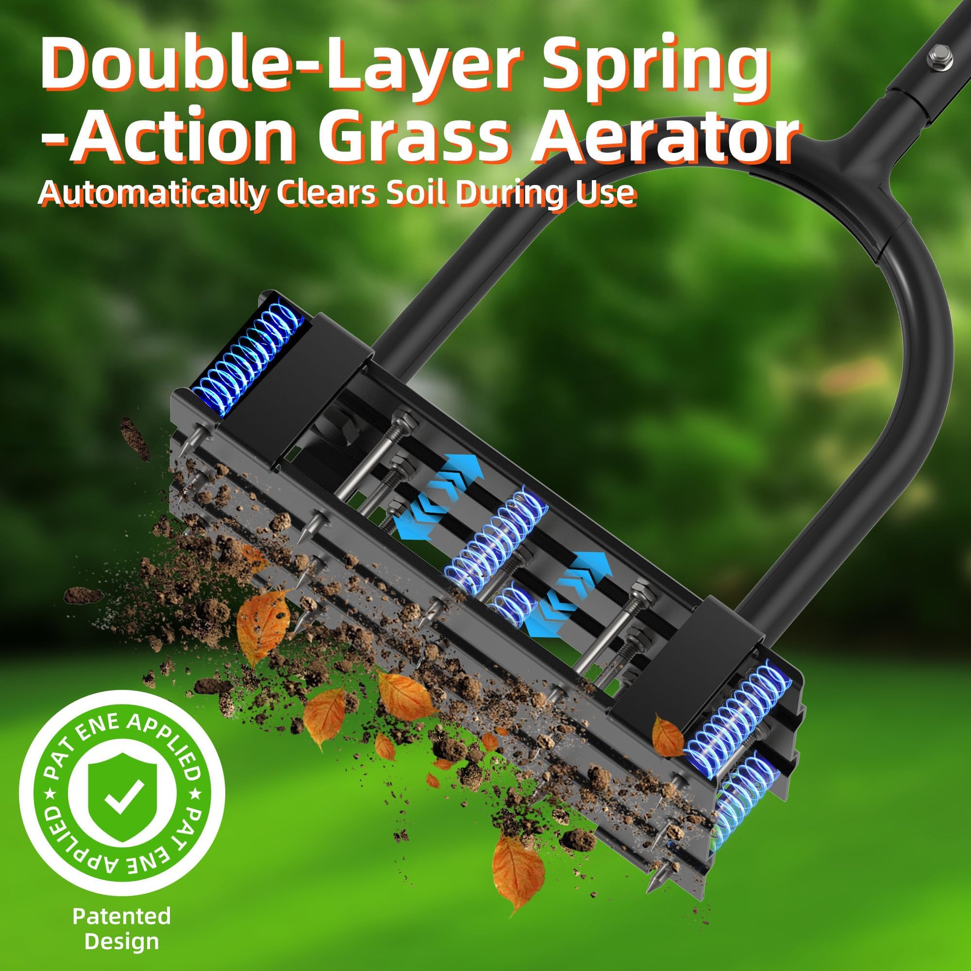 Aerator Lawn Tool - 2-in-1 Reinforced Heavy Duty Manual Lawn Aerator with 15 Spikes, Automatic Dirt and Leaf Clean Design, Adjustable T-Handle (Black) - 4