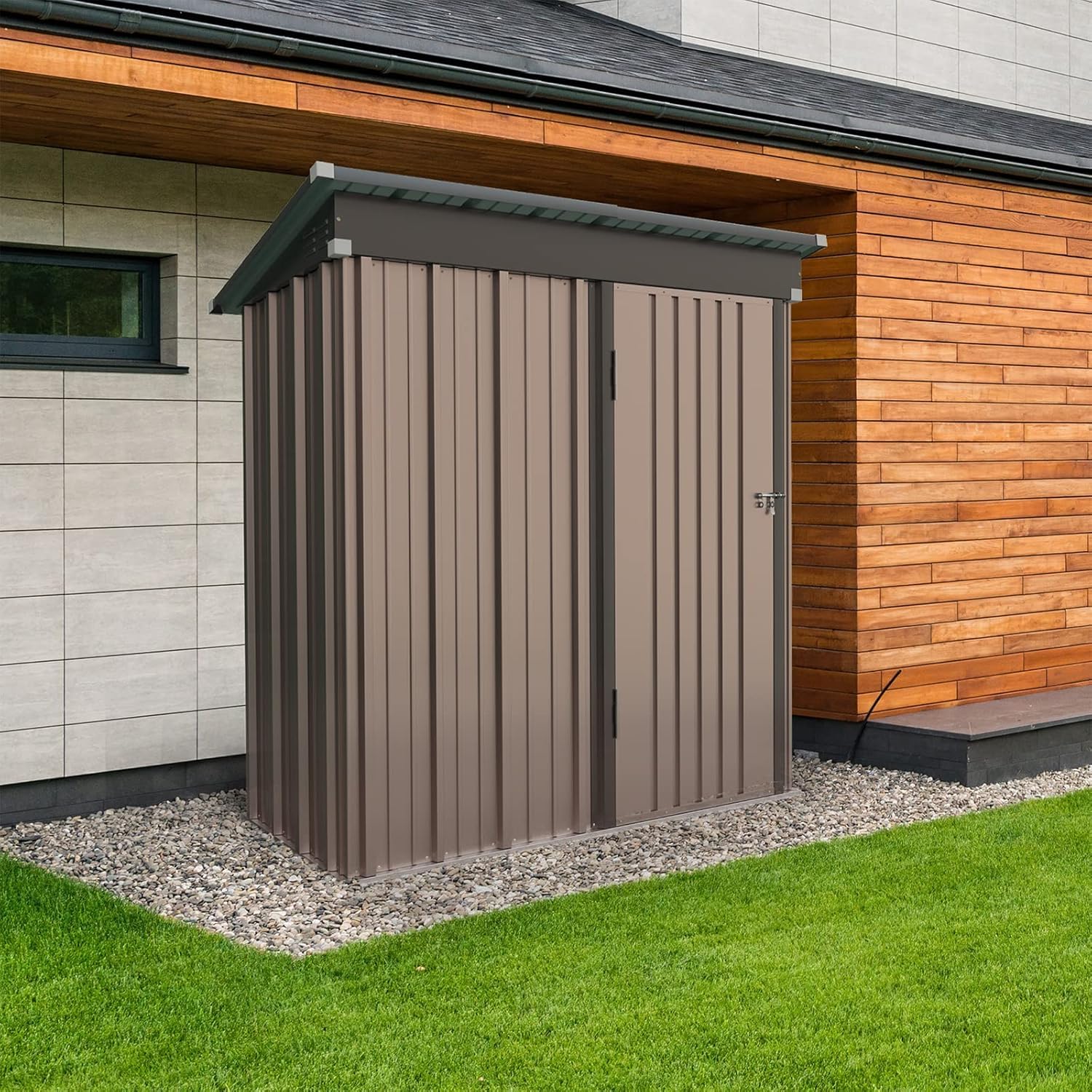 UDPATIO Abri de Jardin Métal 162x92x180 cm - Cabane de Jardin Extérieur avec Toit Incliné et Serrure, Rangement Outils de Jardin/Vélo, Marron