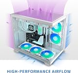 MUSETEX Y6 Mid Tower PC Case, White, 5x120mm PWM ARGB Fans, 270° Tempered Glass, ATX, Micro-ITX, 7 Expansion Slots, USB 3.2 Type-C, 6.7kg - 4