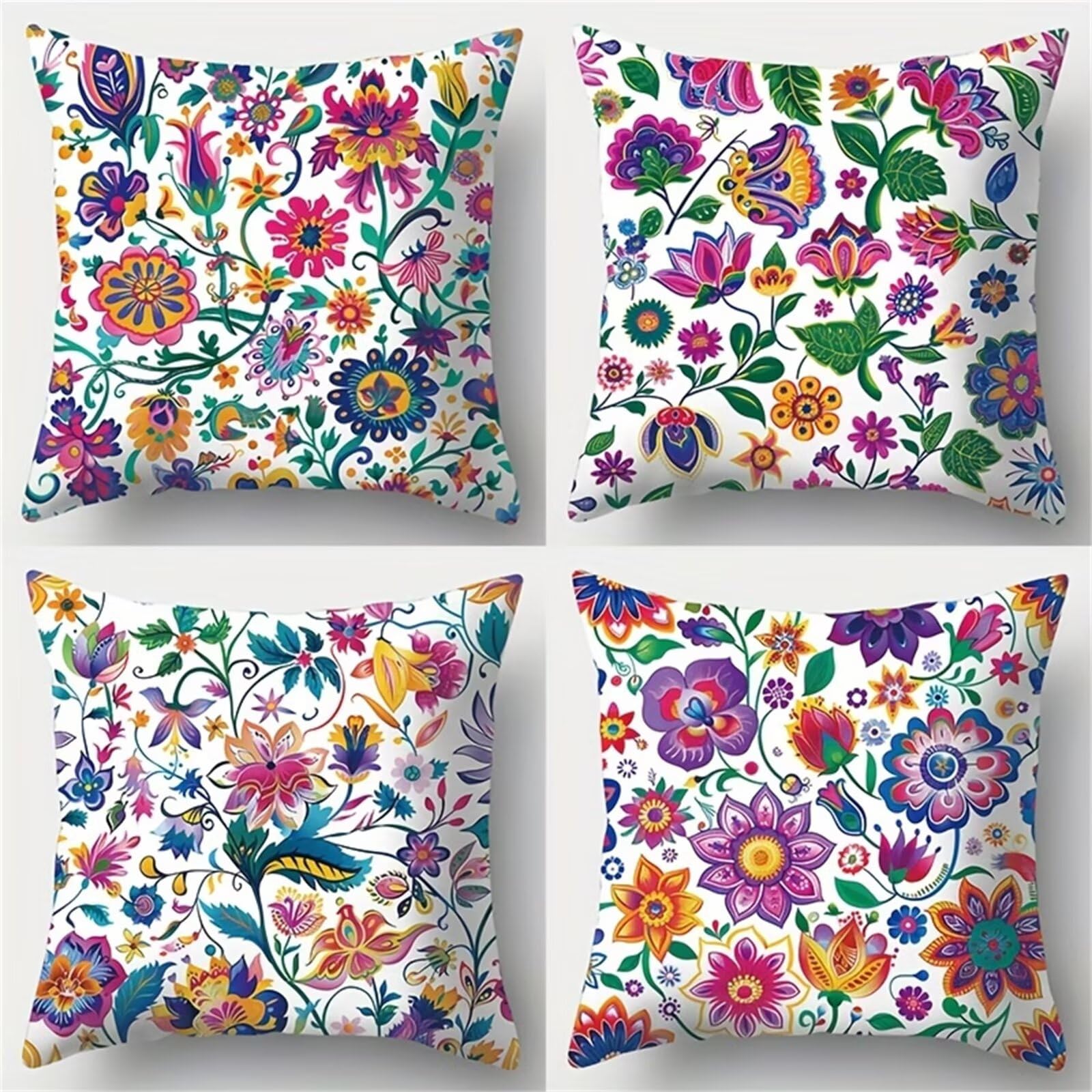 QiHon Cushion Covers 60x60 cm Set of 4 Purple Wildflowers Linen Square Pillow Cases 24x24 inch Modern Decorative Throw Pillow Covers for Sofa Couch Bedroom Home Office with Invisible Zipper