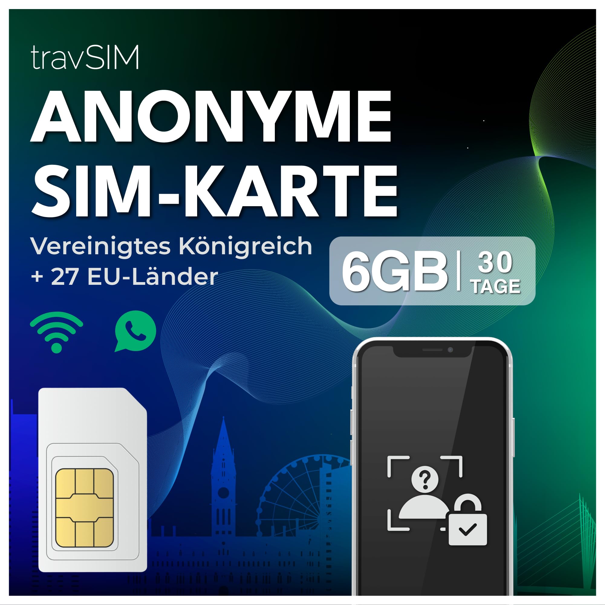 Anonyme SIM-Karte UK & EU | Prepaid SIM-Karte mit 6 GB Datenvolumen | UK-Nummer (+44) | 30 Tage