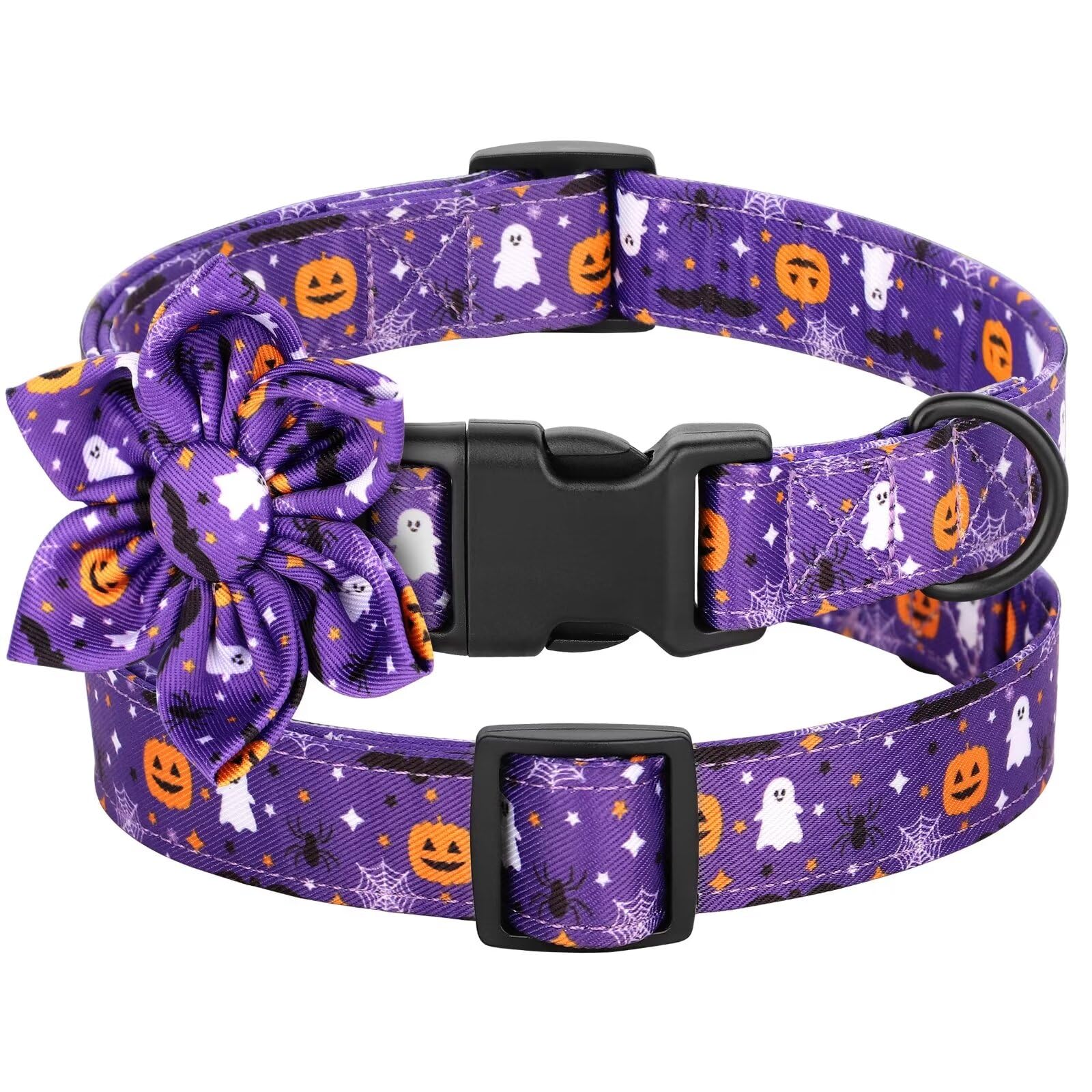 Beirui Cute Halloween Dog Collar with Bow Tie,Floral Female Dog Collar with Durable Buckle,Holiday Girl Dog Collars for Small Medium Large Dogs(Purple,S)