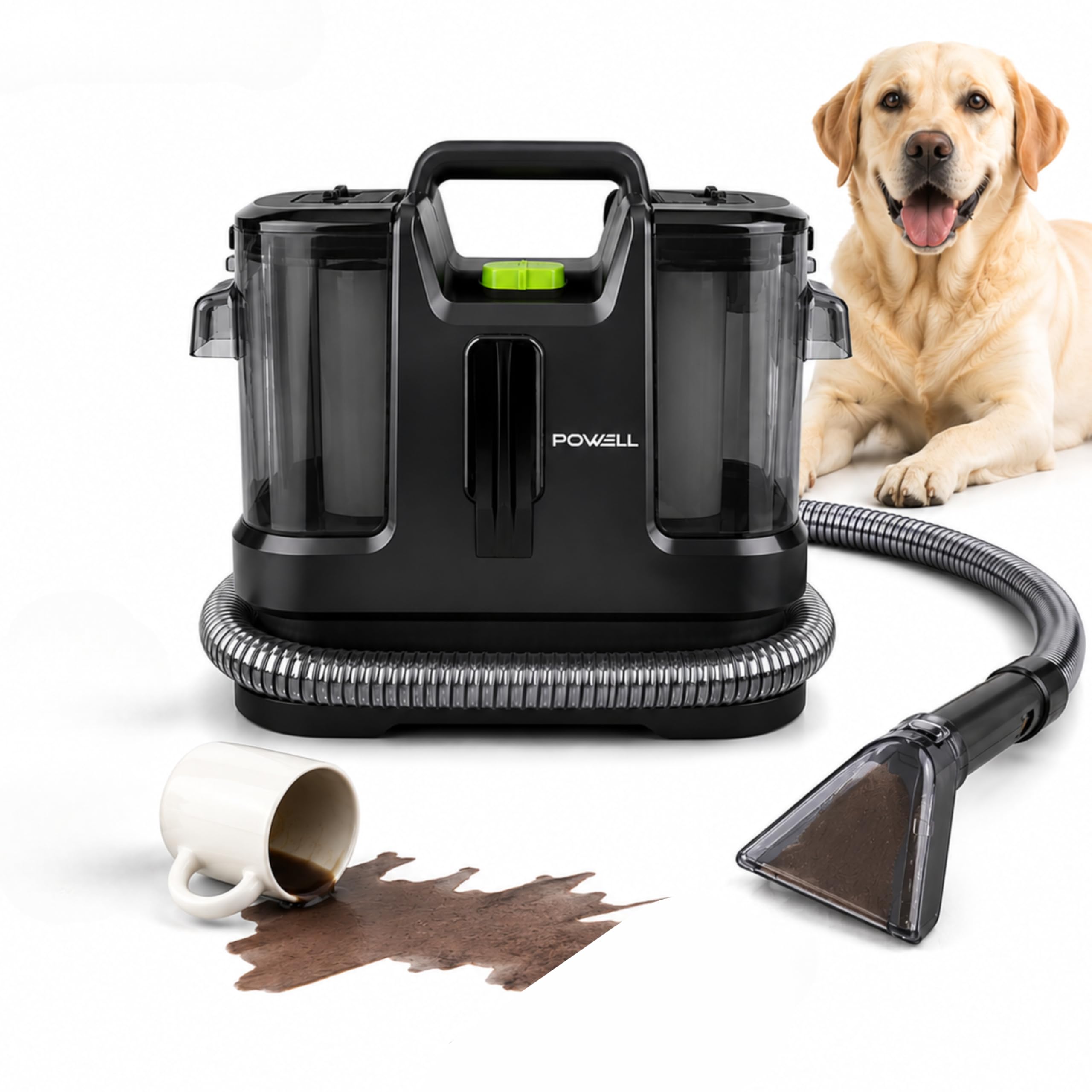 Powell Pulitore Portatile Per Tappeti E Smacchiatore – Pulitore Per Divani E Macchie Ad Asciugatura Rapida Da 450 W Per Mobili, Tappeti, Materassi E Tappezzeria Auto (Nero)