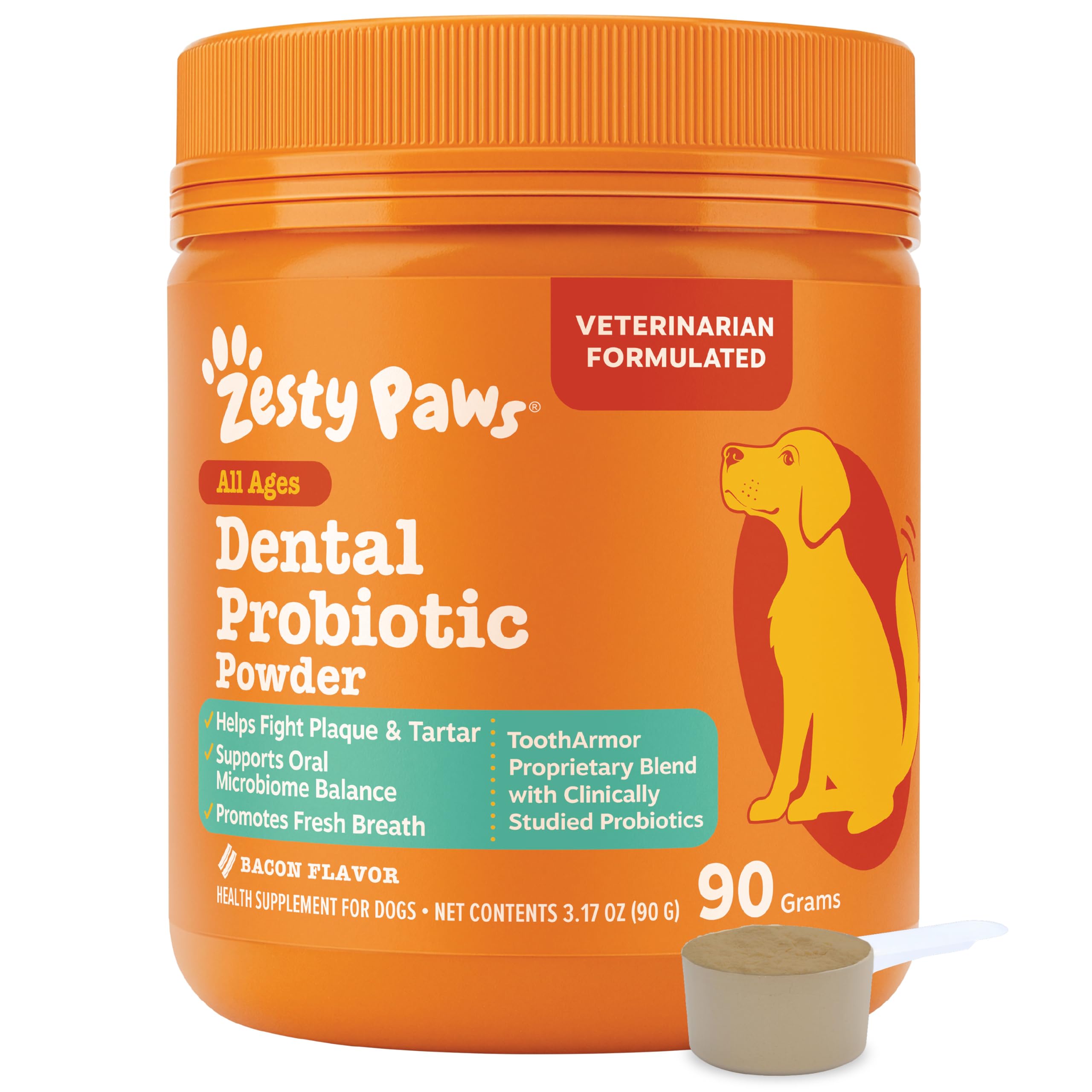 Zesty Paws Probiotic Dental Powder for Dogs Teeth - Fights Plaque, Tartar & Bad Dog Breath - Dog Breath Freshener Powder for Oral Microbiome & Gut