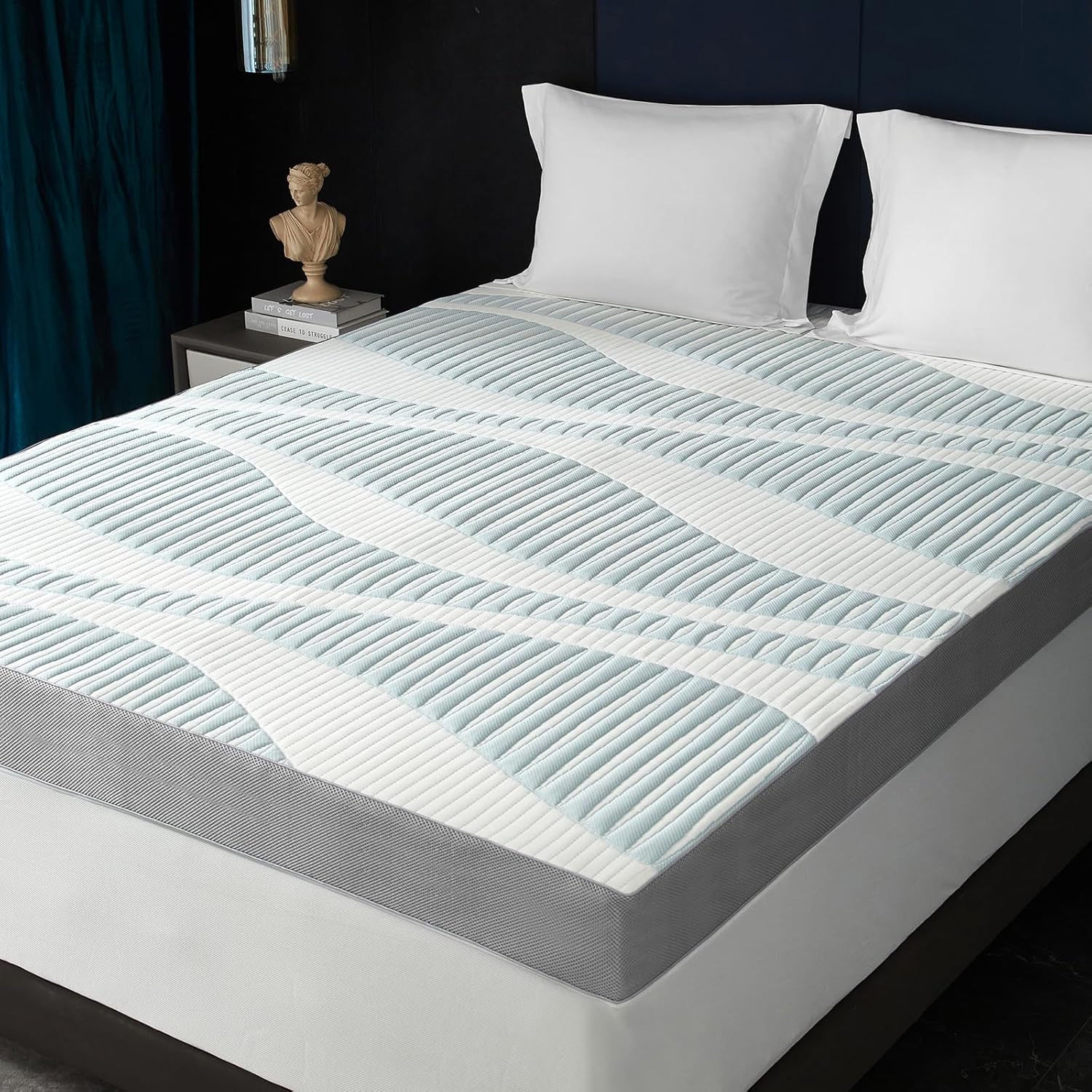 HYPREST 3 Inch Gel Memory Foam Mattress Topper Queen Firm Mattress Topper for Back