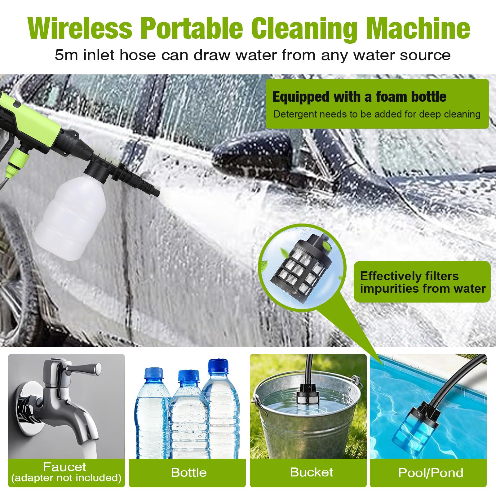 Idropulitrice a Batteria Potente Portatile Pistola Mini Alta Pressione senza Fili Tapparelle Persiane Pulivapor Auto Mano 797PSI con Lancia Schiuma, Ugello 6 in 1, 2x4.0Ah Batterie, 5M Tubo, Valigetta