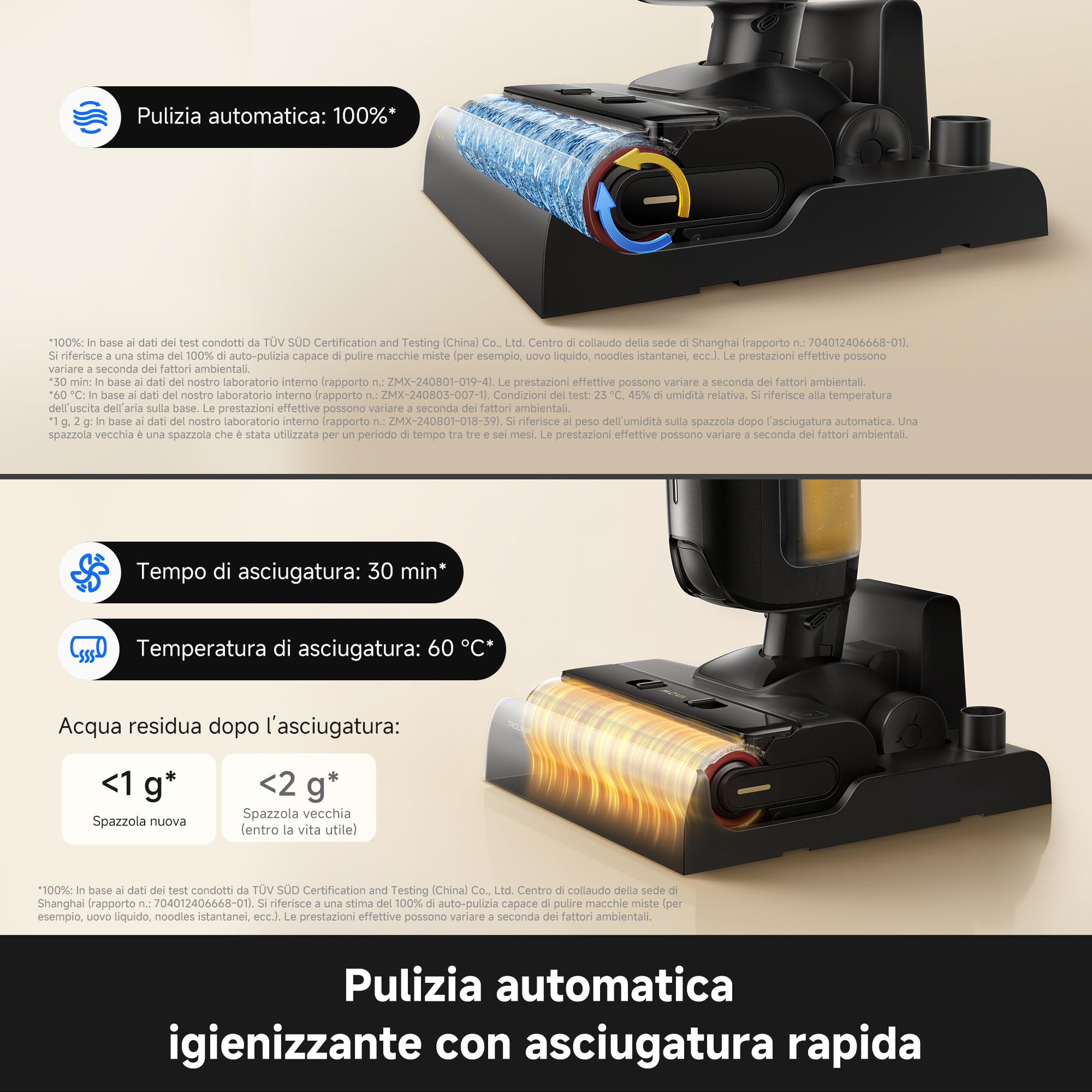 Mova M10 Air Set scopa aspirapolvere lavapavimenti, aspirazione da 20.000 Pa, auto-pulizia con asciugatura ad aria calda (60 °C), design piatto a 180°, pulizia su due lati a 500 giri al minuto