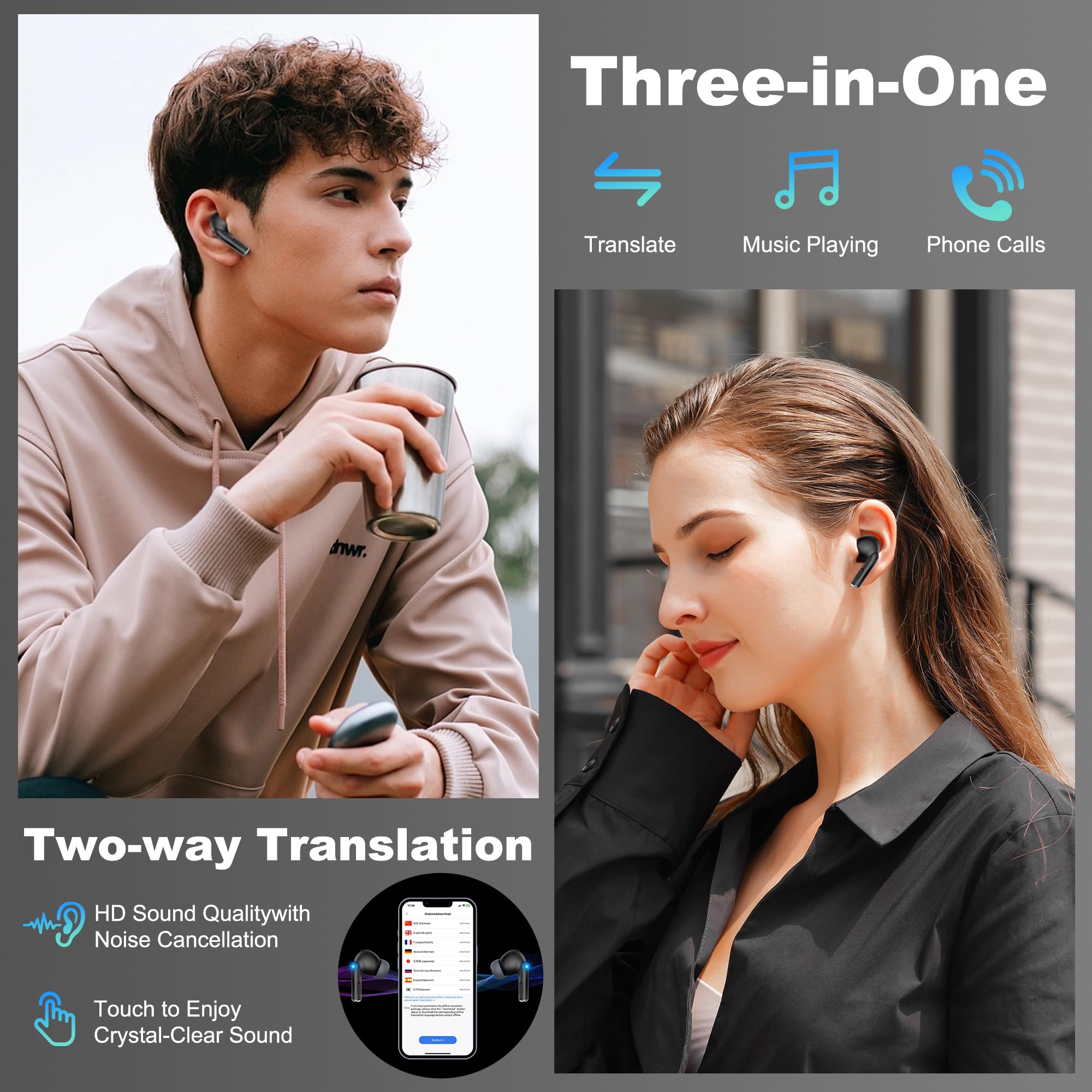AI Translation Earbuds Real Time - 3-in-1 Bluetooth 5.4 Translating Earbuds, Language Translator Earbuds for 114 Languages,Translation Headphones, Audífonos Traductores, Perfect for Travel (Black)