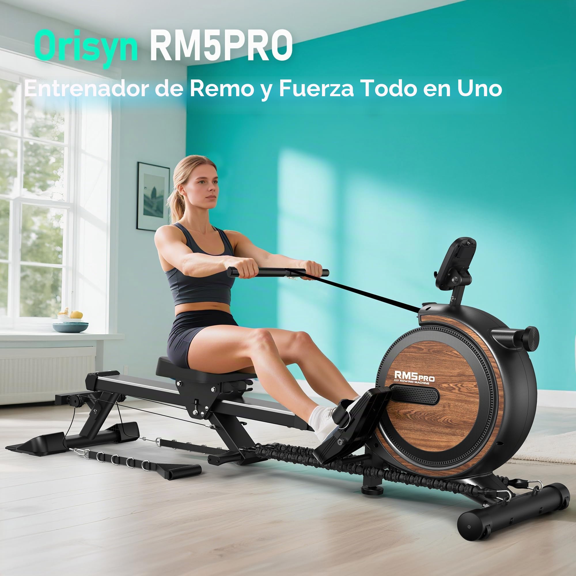 Máquina de Remo Plegable para el Hogar Combinada con Entrenamiento de Fuerza, Máquina de Remo Magnética con Bluetooth y Resistencia Ajustable de 16 Niveles