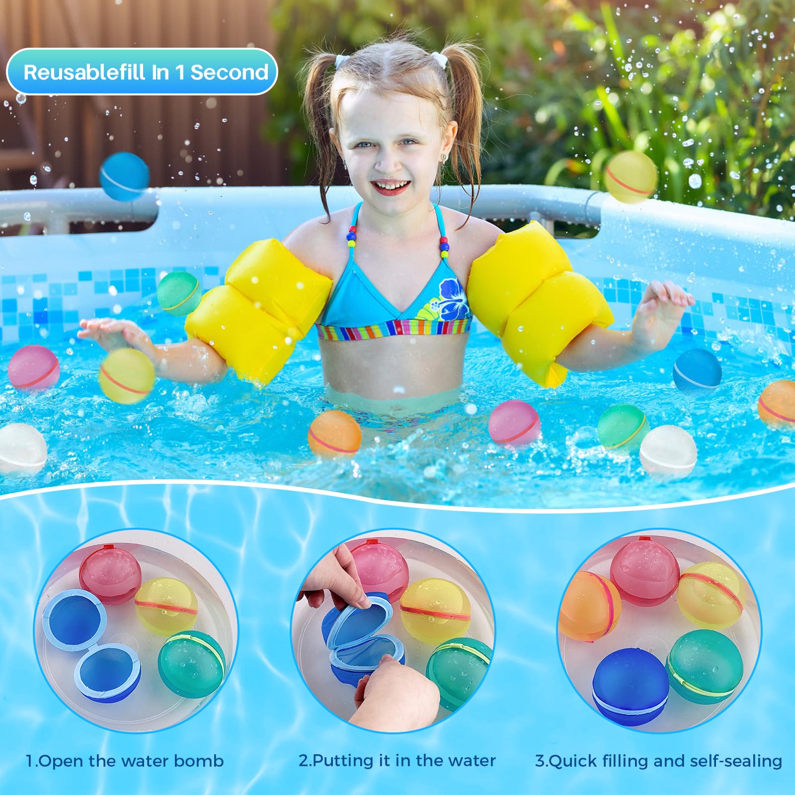 Palloncini da Acqua Riutilizzabili, 12 Pezzi palloncini d'acqua a riempimento rapido, palline magnetiche splash a chiusura automatica, per bambini, adulti, spiaggia, giochi d'acqua in spiaggia per
