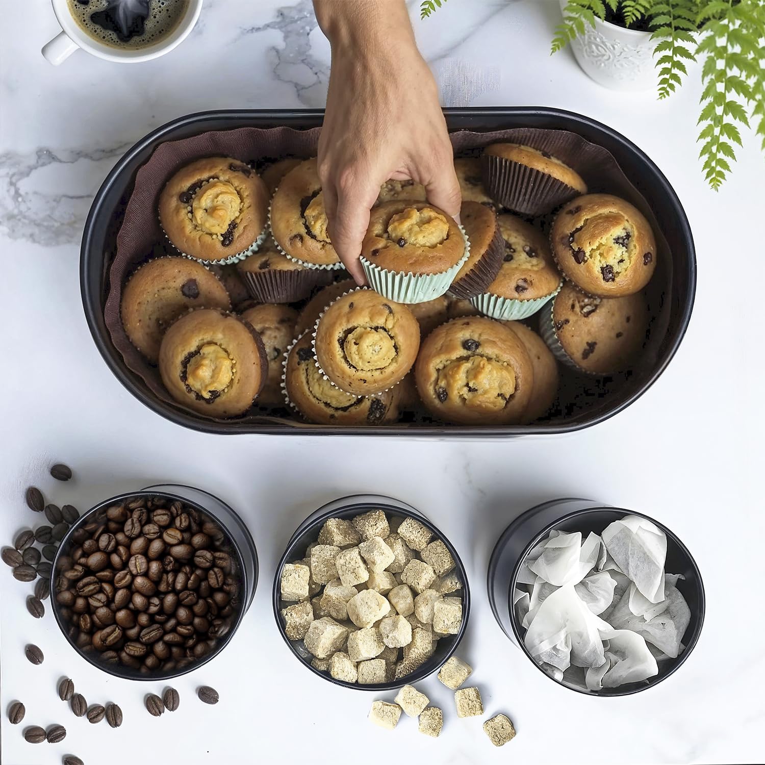 Black Bread Box Set with Coffee & Tea Canisters -5