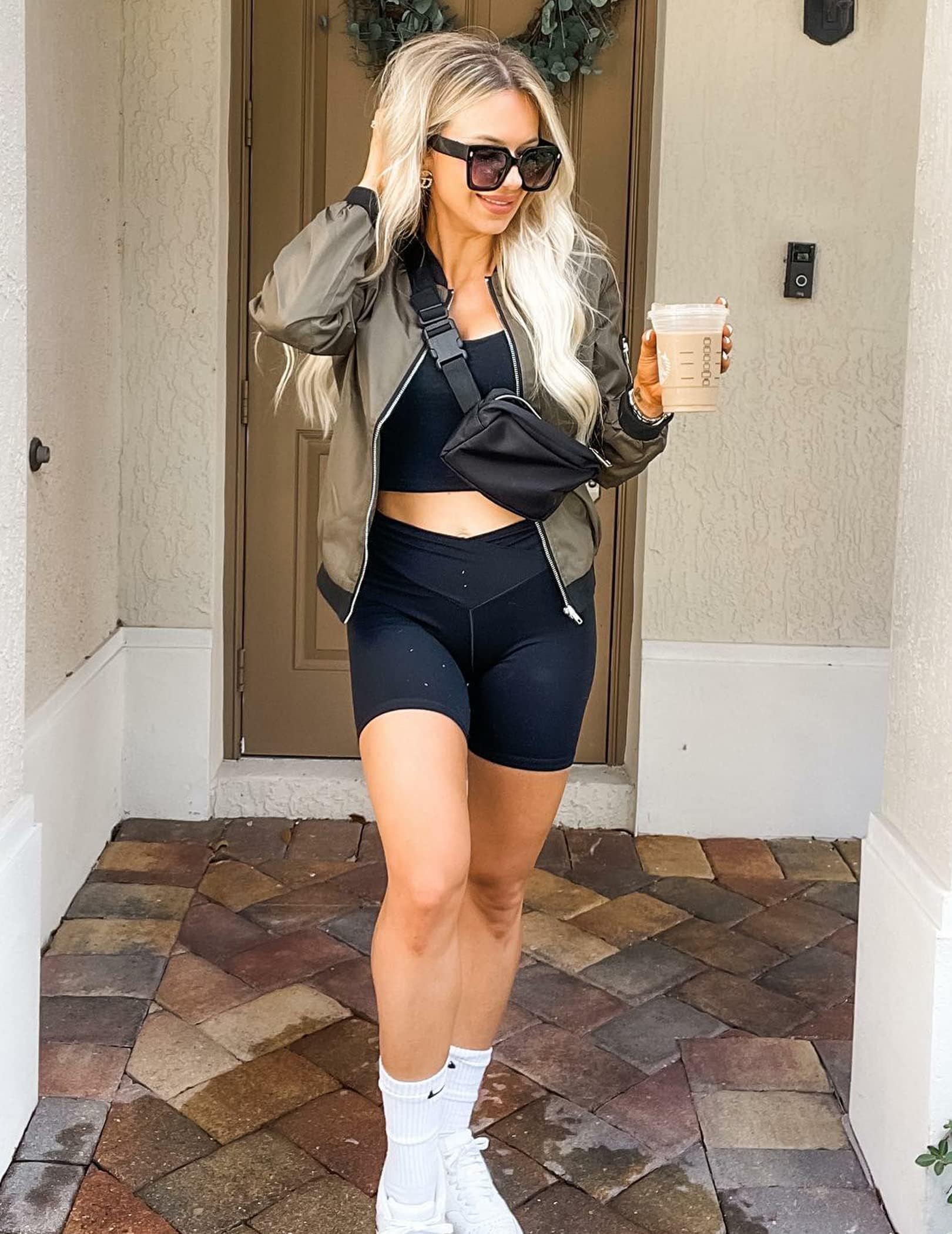 Zeagoo Veste Bomber Femme Blouson Court Décontracté Pilote à Manches Longues Zippé Manteau Léger Sweatjacke