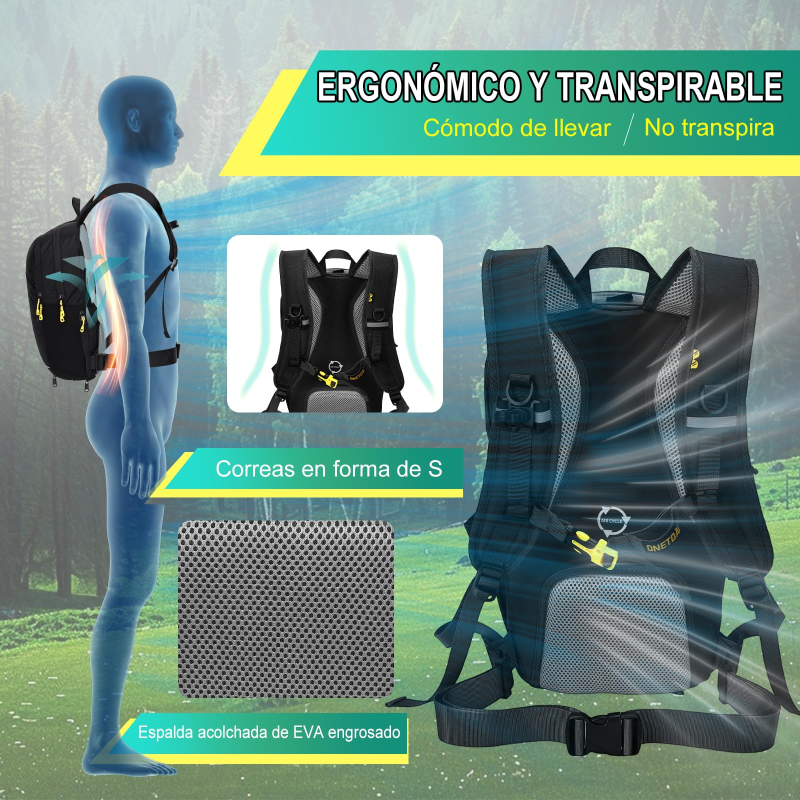 Mochila de Ciclismo 15L / 20L con Funda Impermeable, Mochila Hidratación Mtb para Hombre y Mujer, Mochila Senderismo Pequeña y Antirrobo para Moto, Esquí, Bicicleta, Montaña y Running