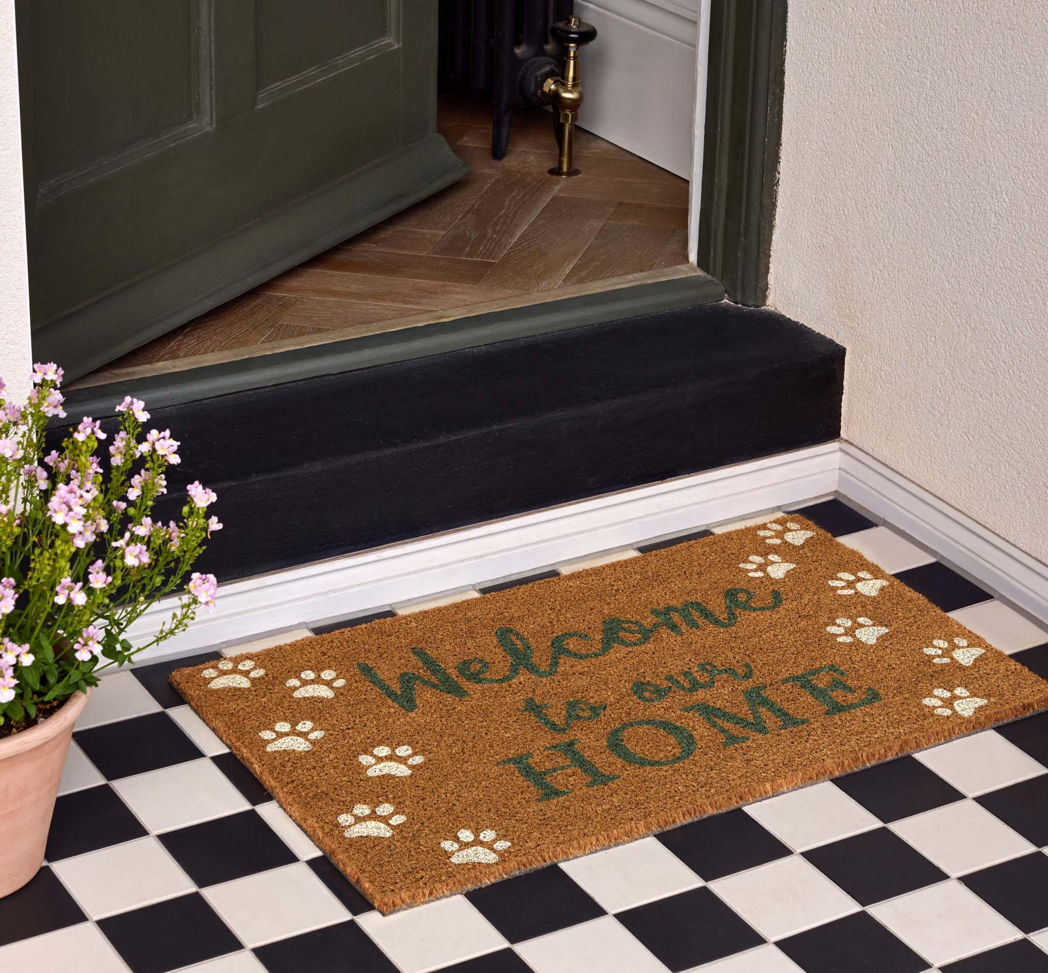 Coir Door Mat for Doorway, Home Entry, Balcony, Garden, Dirt Trapper Entrance Indoor Outdoor Non-Slip Absorbent Welcome Mat Natural Doormat in 45 x 75 cm (Welcome Paws)