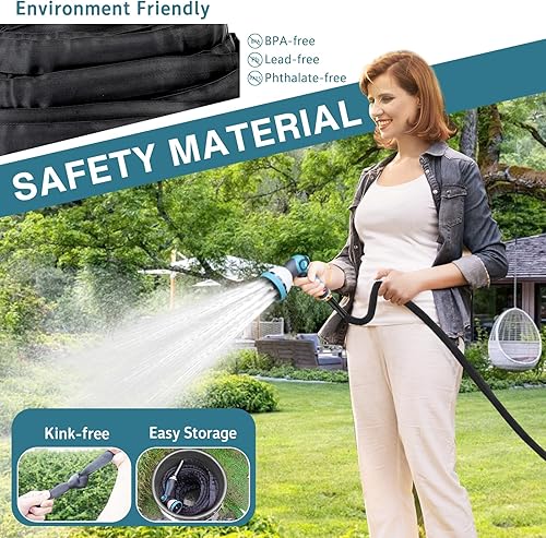 Miniatura 5 de Manguera de jardín de 100 pies, manguera de agua de 100 pies con boquilla de manguera de 10 funciones, ligera, sin torceduras, manguera de jardín de