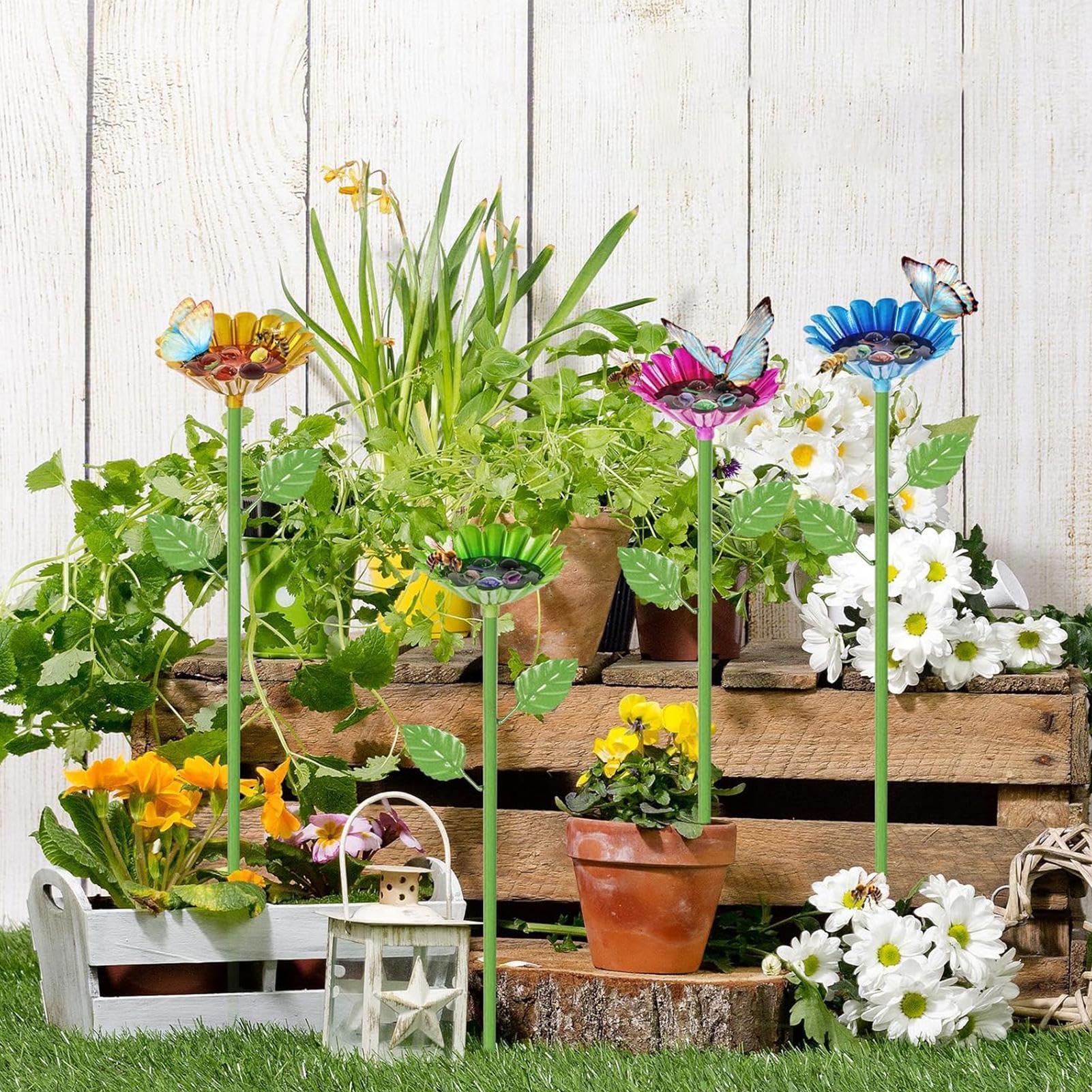Bebedero para Abejas 4 Piezas con Estaca Metálica y Exterior | Bebederos y alimentador para abejas y mariposas para Aves, Colibríes, Mariposas, Loros, Patio, Terraza, Porche, ,