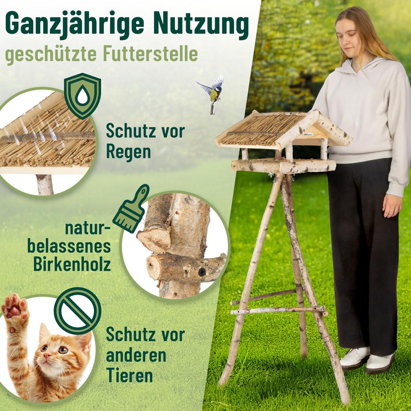 VOSS.garden Larna Vogelhaus Reetdach inklusive Ständer