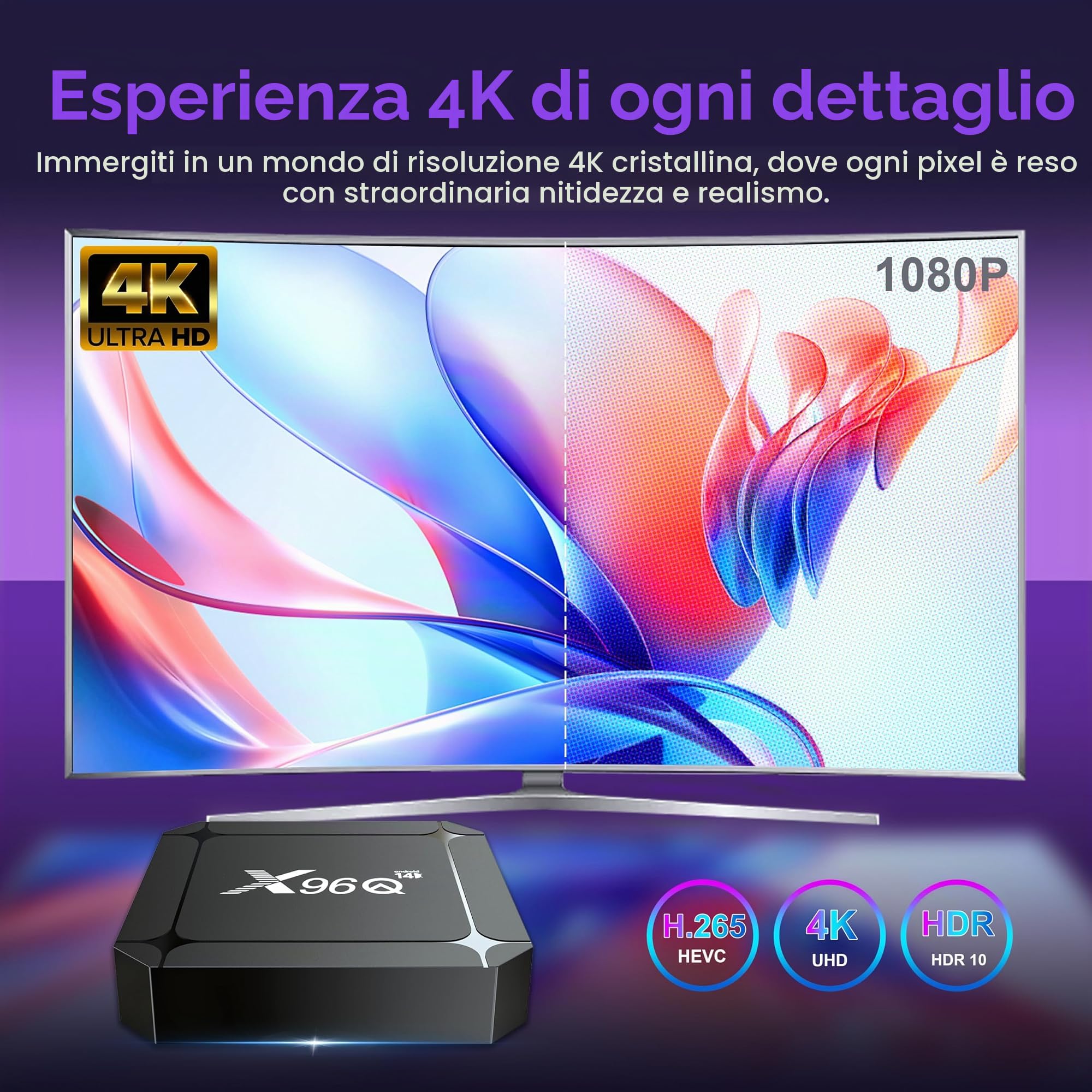 Android 14.0 TV Box, Android Box 2GB RAM 16GB ROM RK3518 Quad-Core 64bit Cortex-A53, Smart Box Support 2.4/5.0GHz con 4K UHD e 100M Ethernet USB 3.0/2.0 TV Box