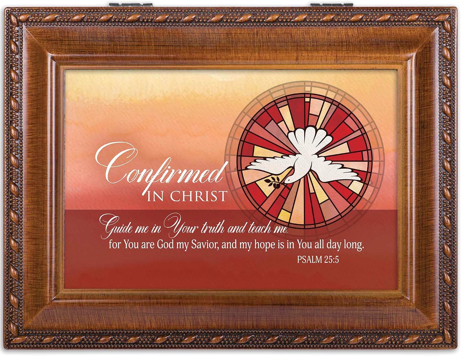 Elanze Designs Confirmed In Christ - Psalm 25:5-8x6 Inch Woodgrain Finish Polycast Resin Musical Jewelry Box Plays Friend in Jesus image 2