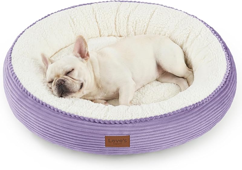 Cama Redonda Donut para Cães e Gatos Love's cabin com Base Antiderrapante e Impermeável, 76,2 cm, Violet