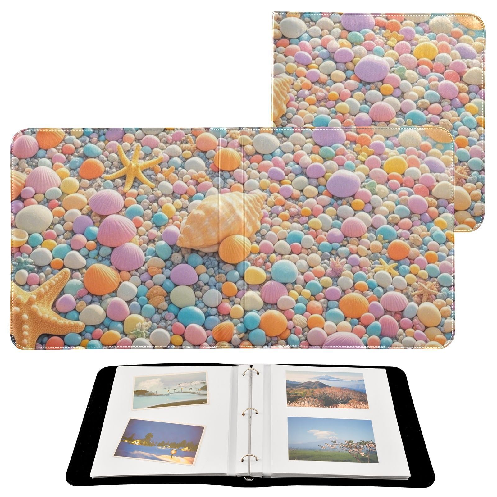 Photo Album 4x6, 5x7,6x8,Artificial Leather Photo Albums with 20 Detachable Sheets Conch Print for Family Wedding,Multi 18