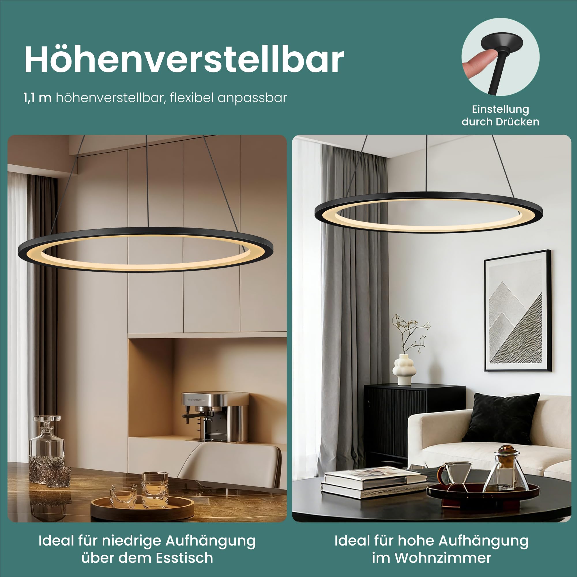 Mai & Mai 30W Pendelleuchte Esstisch mit Fernbedienung & Wandschalter
