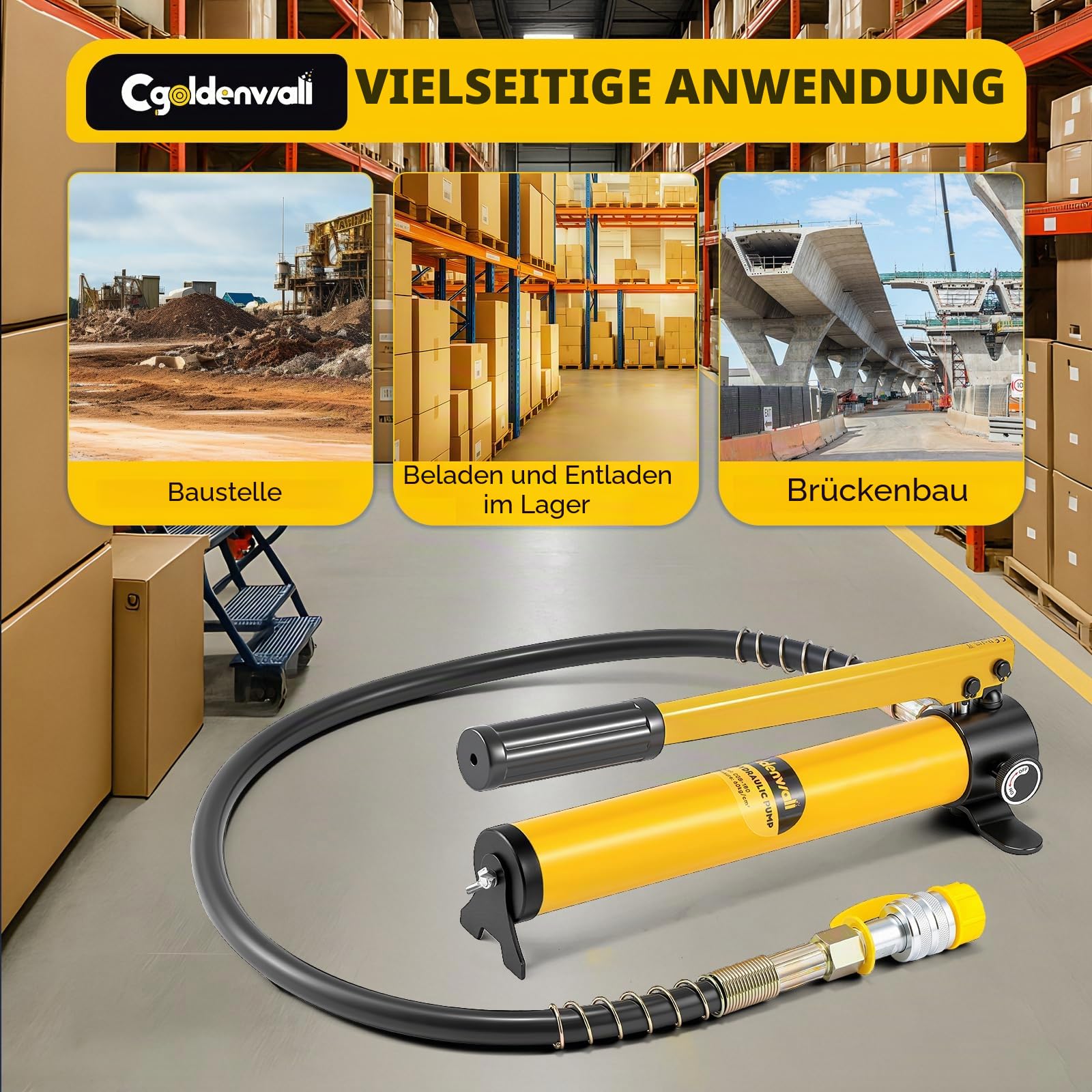 CGOLDENWALL CP-180 Manuelle Hydraulikpumpe, 0.8m Schlauch, Ölgehalt 400cc, Hoher Druck 60 kg/c㎡, für 10T/20T Hydraulikzylinder