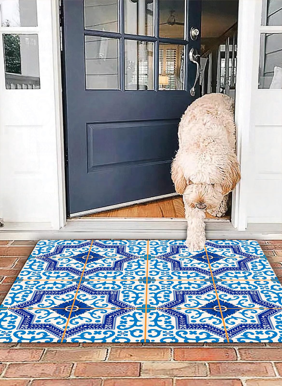 OHJEAJDS Bath Mat 20x31 in,Non-Slip Washable Bathroom Mat,Extra Soft and Absorbent Bath Mats for Bathroom Floor,Tub,Shower,Gorgeous pattern from dark blue and white Moroccan Portuguese tiles Azulejo