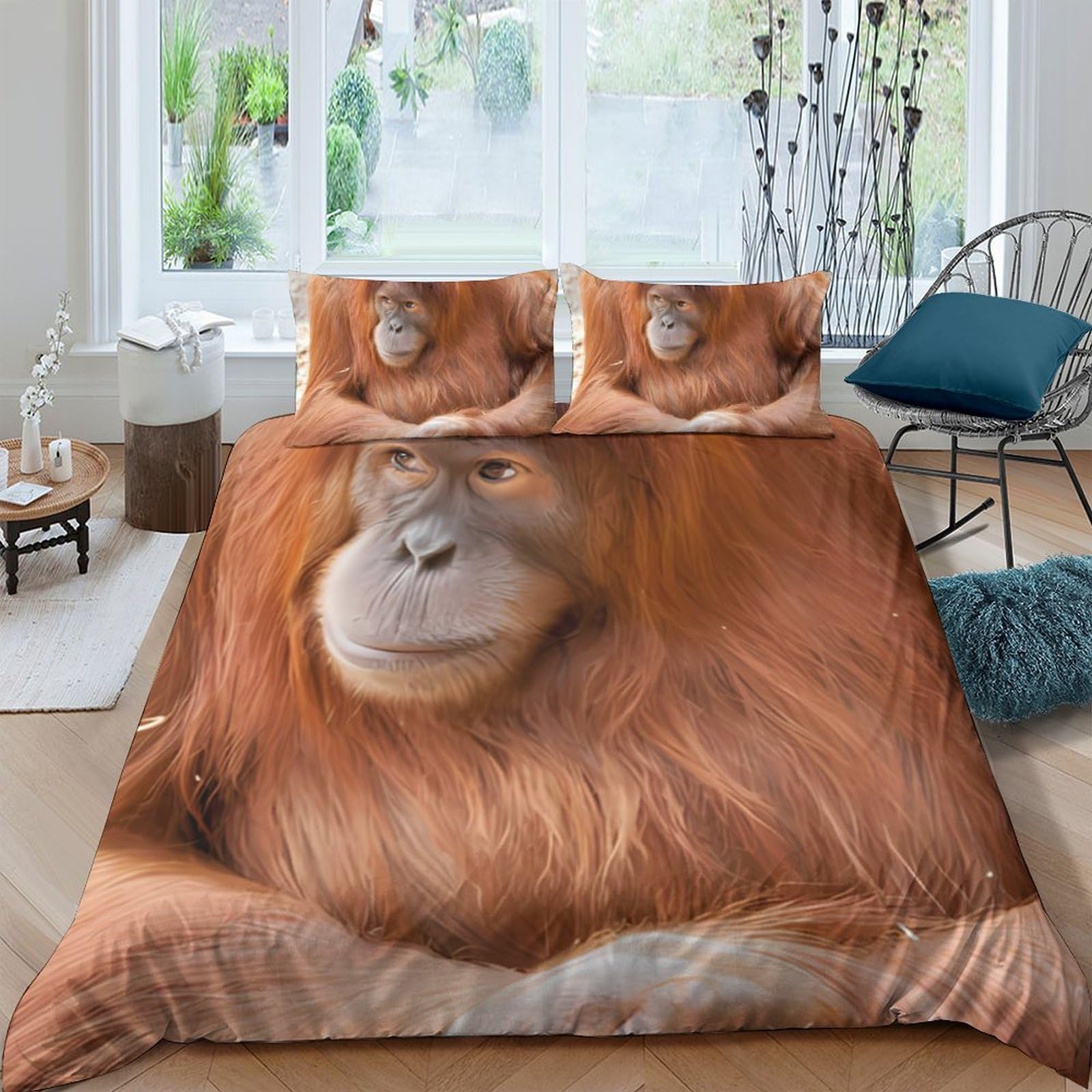 Ctjqhvkz Style-5 3D Printed Orangutan Fitted Sheet Microfiber Brown Animal Face Mattress Cover Non-Slip Easy Care For Bedroom Dorm Decor Single（135X200cm）