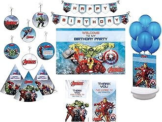 - Pretty UR Party Avengers Party Decorations Kit - 80 pcs Includes Banner, Balloons, Thank You, Centerpiece, danglers, Avengers Party Supplies, Marvel Birthday Decor, DIY Décor Pack for Kids, Boys