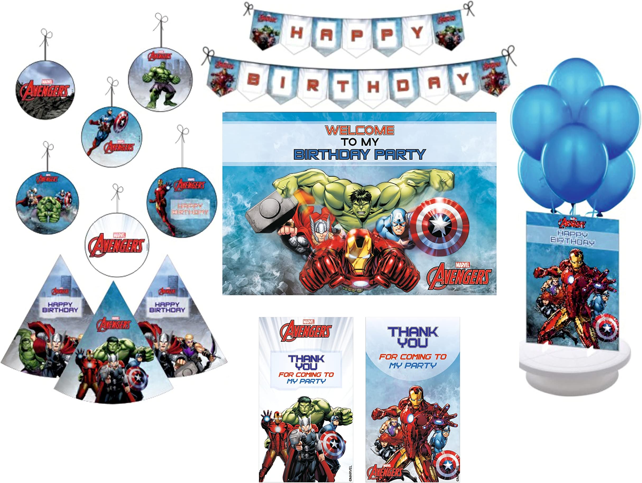- Pretty UR Party Avengers Party Decorations Kit - 80 pcs Includes Banner, Balloons, Thank You, Centerpiece, danglers, Avengers Party Supplies, Marvel Birthday Decor, DIY Décor Pack for Kids, Boys