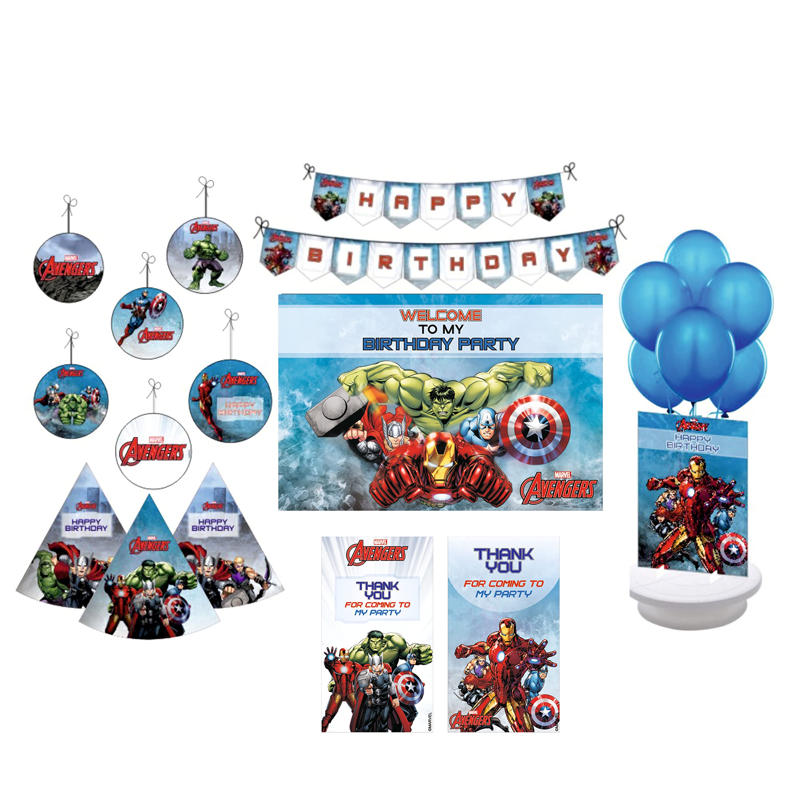 Pretty UR Party Avengers Party Decorations Kit - 80 pcs Includes Banner, Balloons, Thank You, Centerpiece, danglers, Avengers Party Supplies, Marvel Birthday Decor, DIY Décor Pack for Kids, Boys