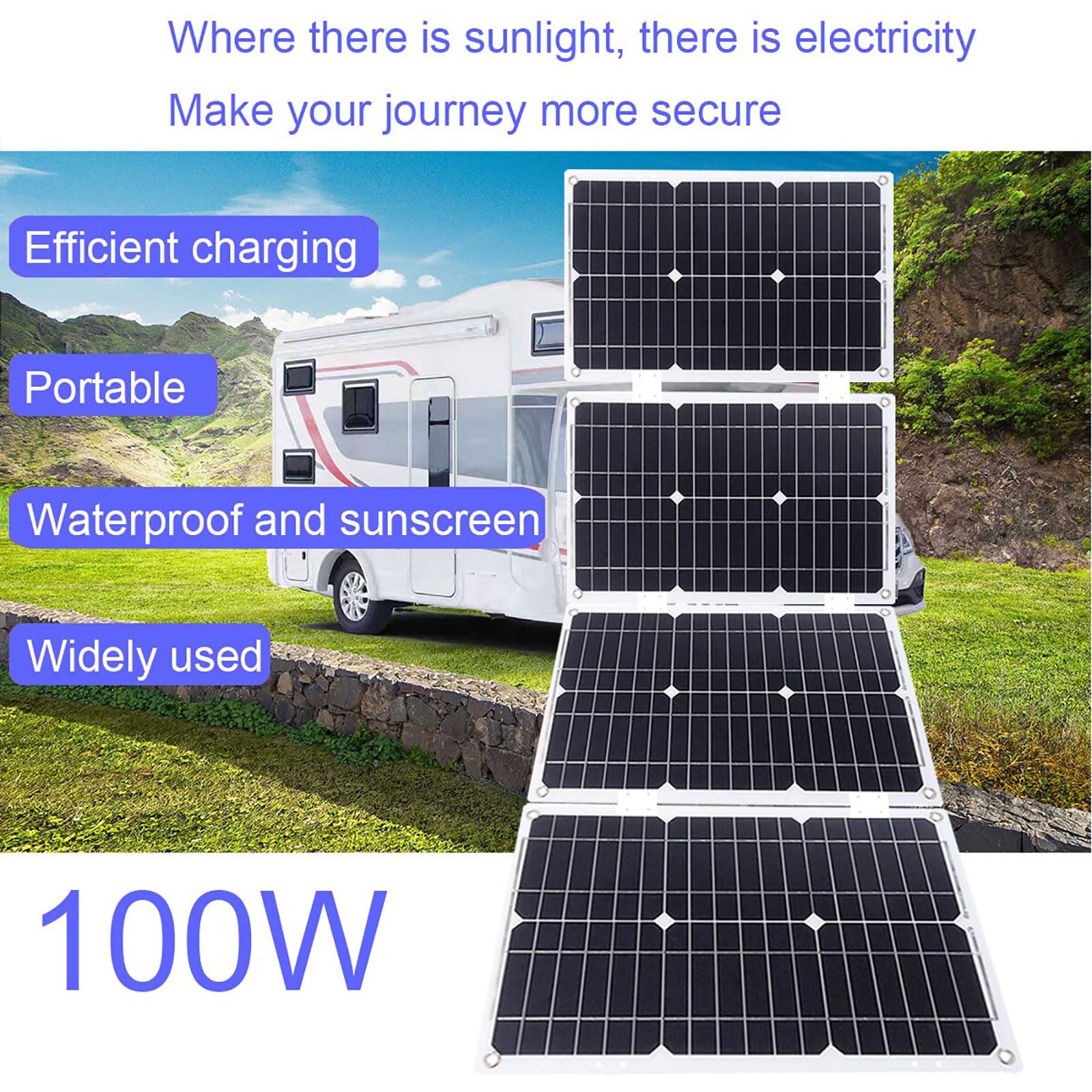Kit Pannello Solare off-Grid da 4000 W con Pannello Impermeabile da 100 W e regolatore di Carica da 12 V 50 A for Campeggio e Uso all'aperto(Black)